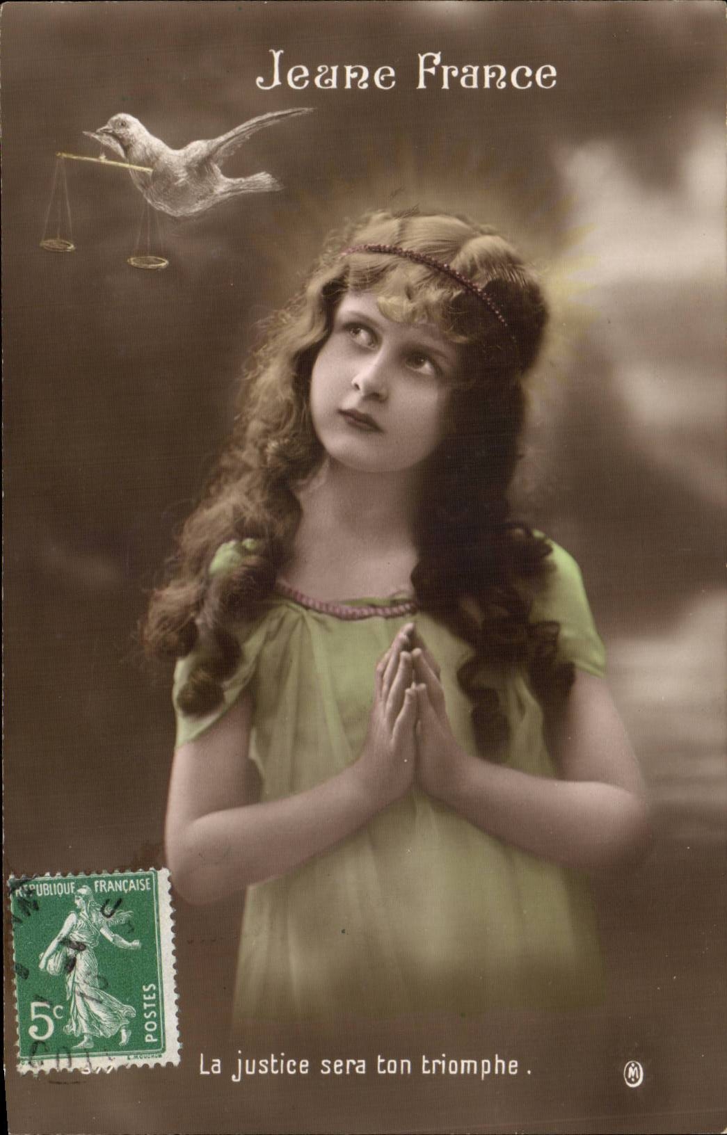 CPA Fantasy Child Young France Dove (justice will be your triumph)