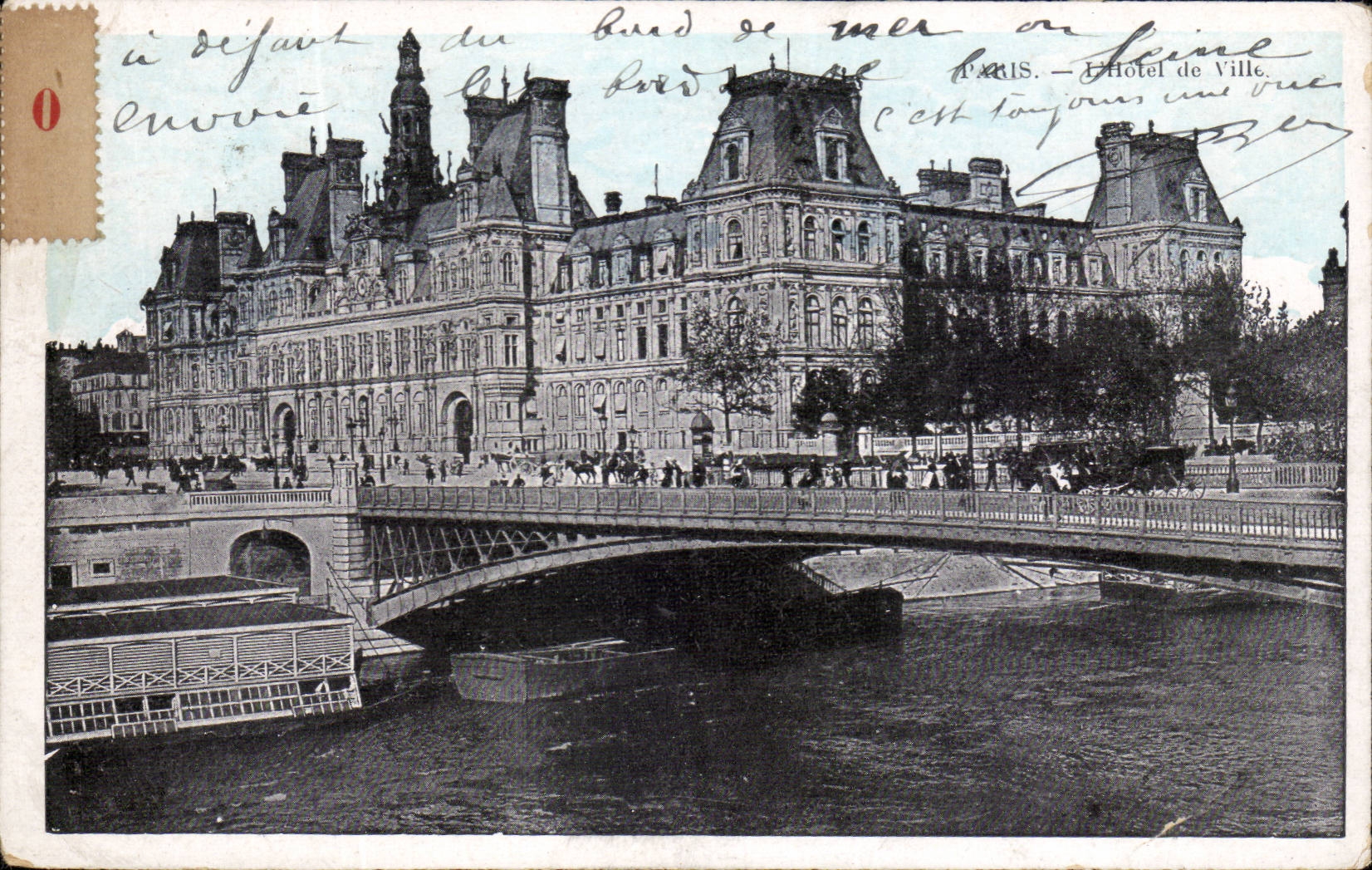 Paris CPA L'hotel de ville et le pont d'arcole