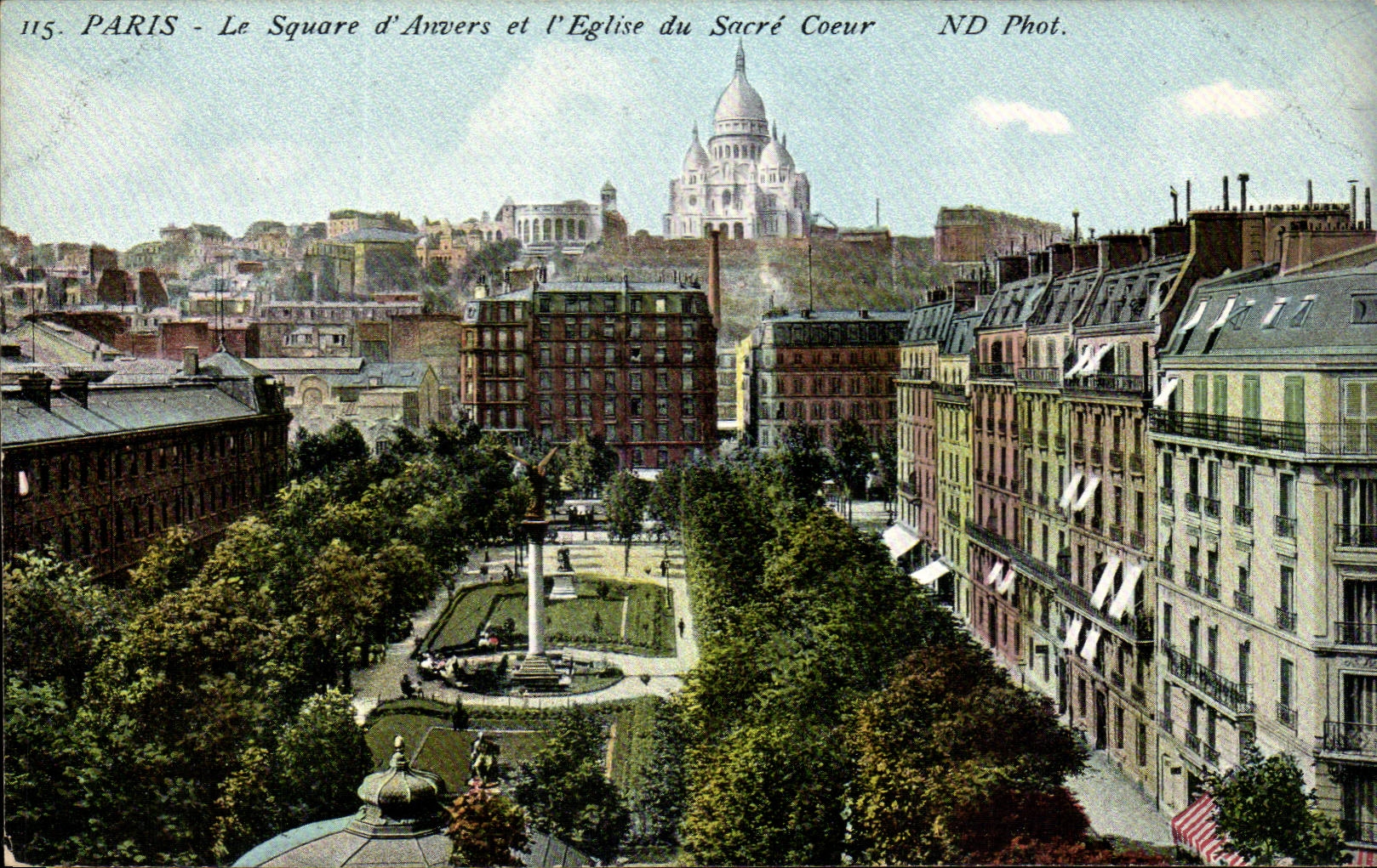 Paris CPA Le square d'Anvers et l'eglise du sacre coeur