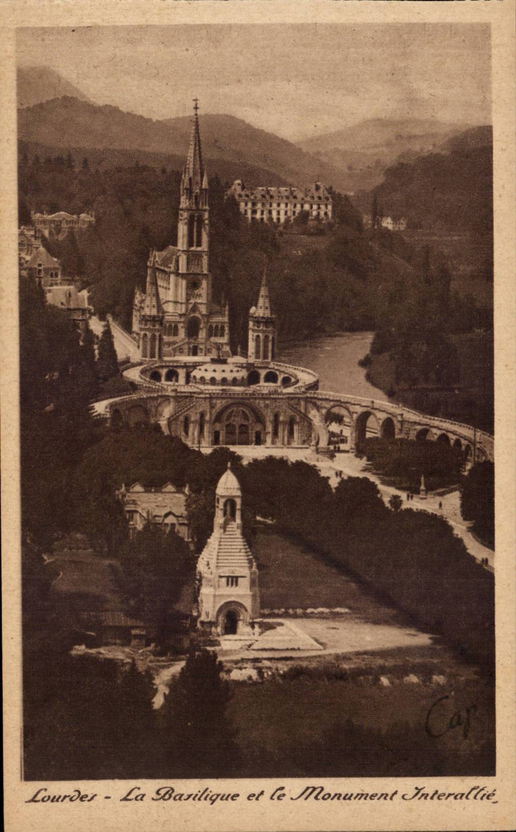 Lourdes CPA the basilica and the interallied monument