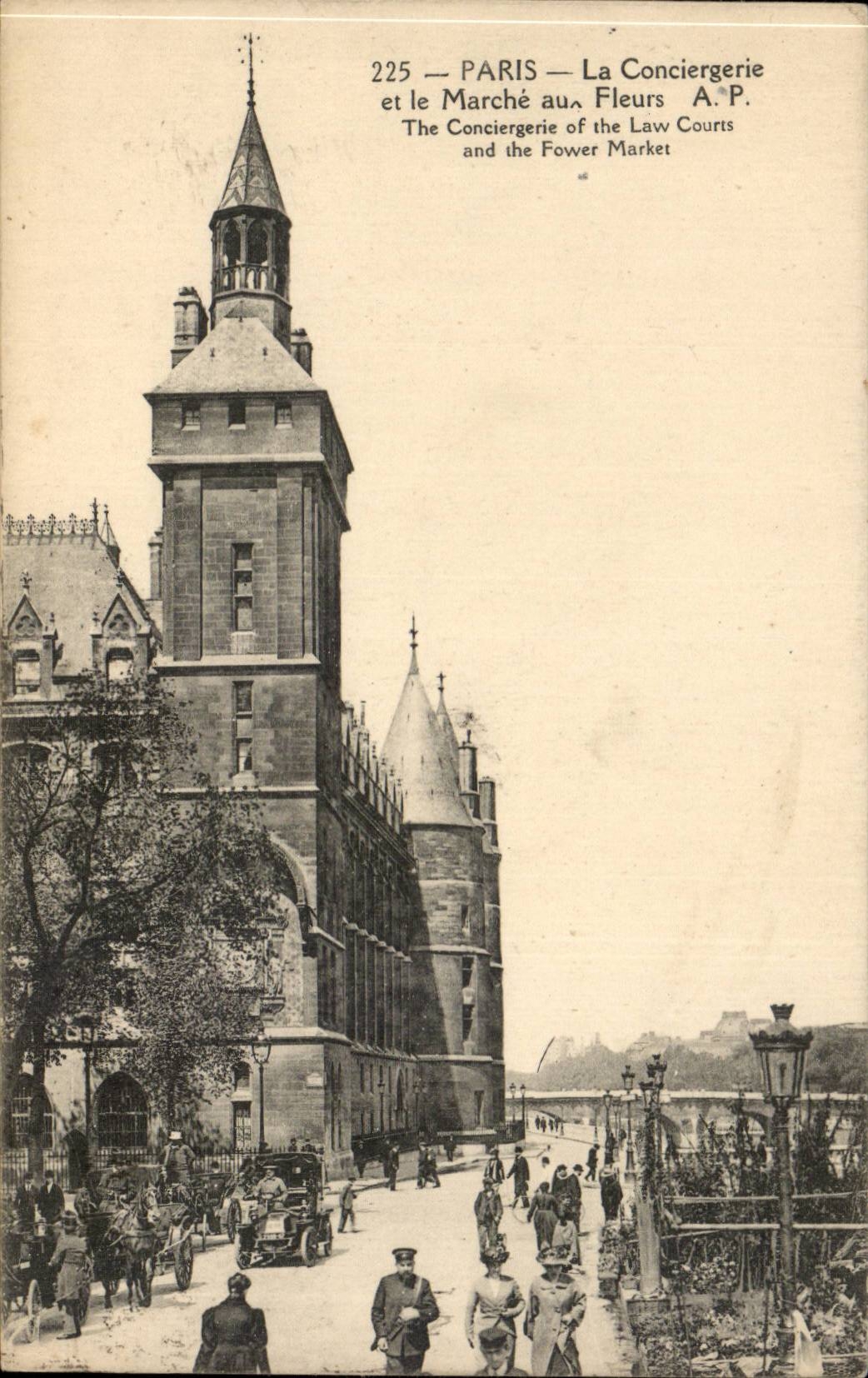 Paris CPA La Conciergerie et le marche aux fleurs 