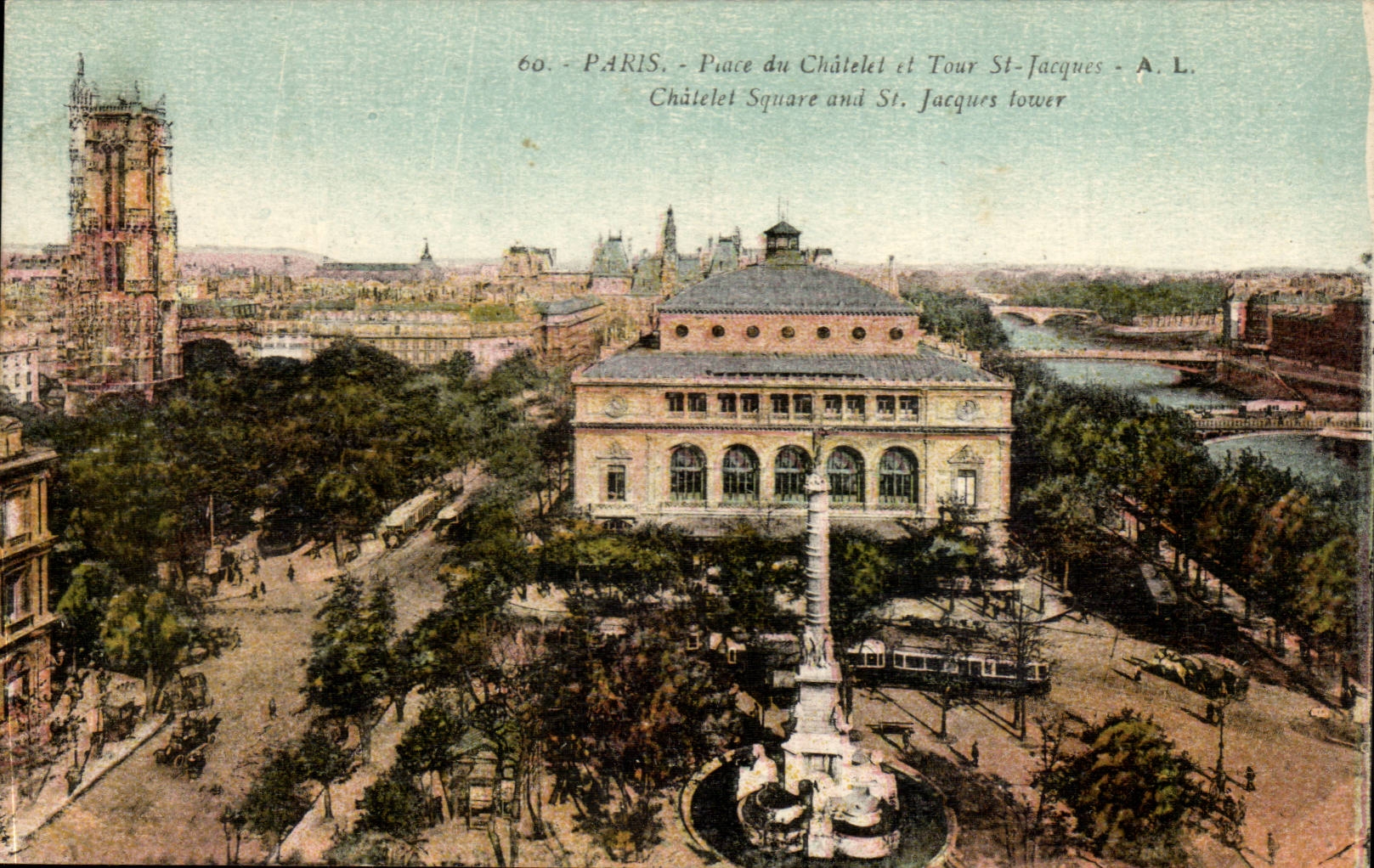 Paris CPA La place du Chatelet et Tour Saint Jacques
