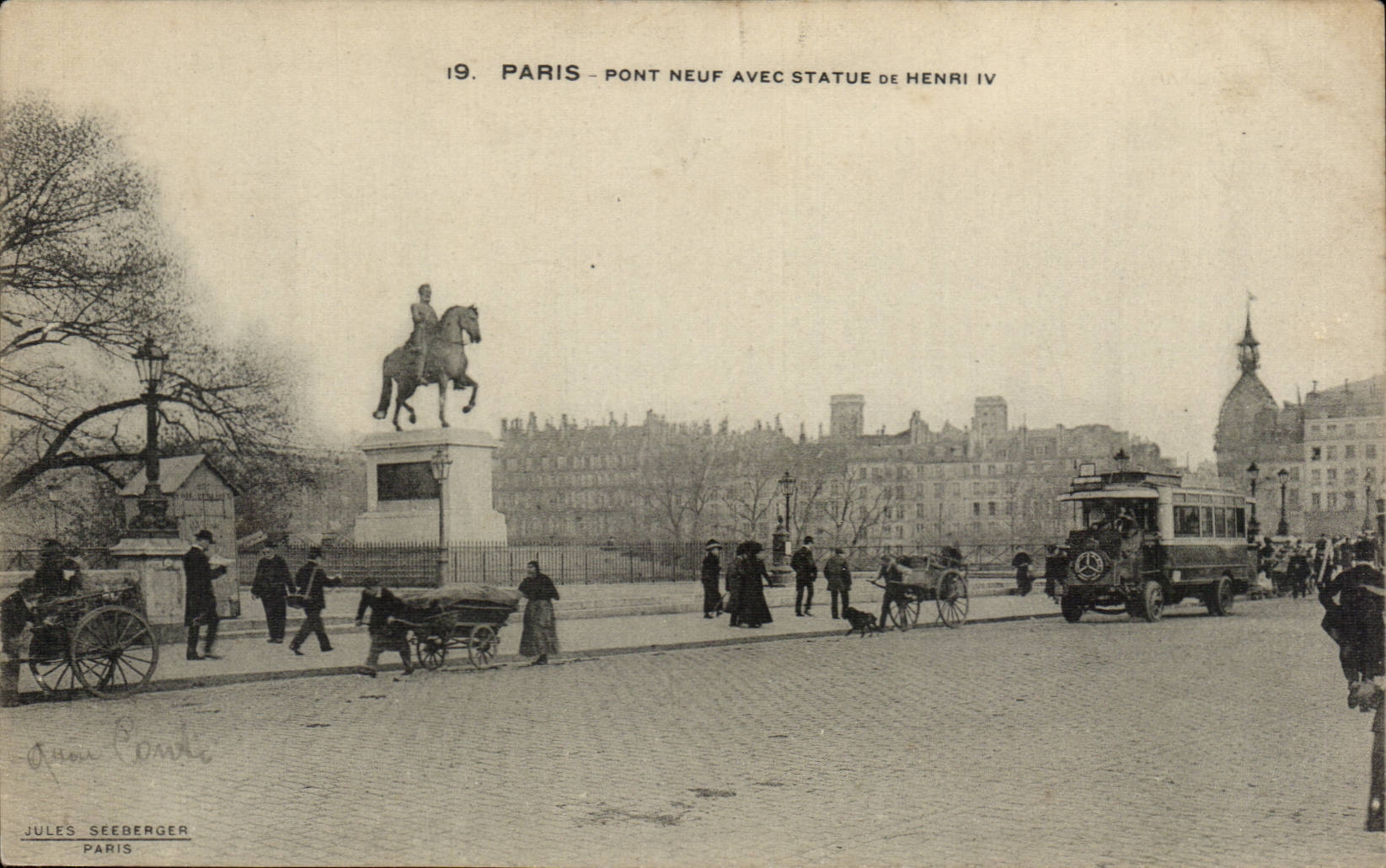 Paris CPA Le pont neuf avec statue de Henri IV