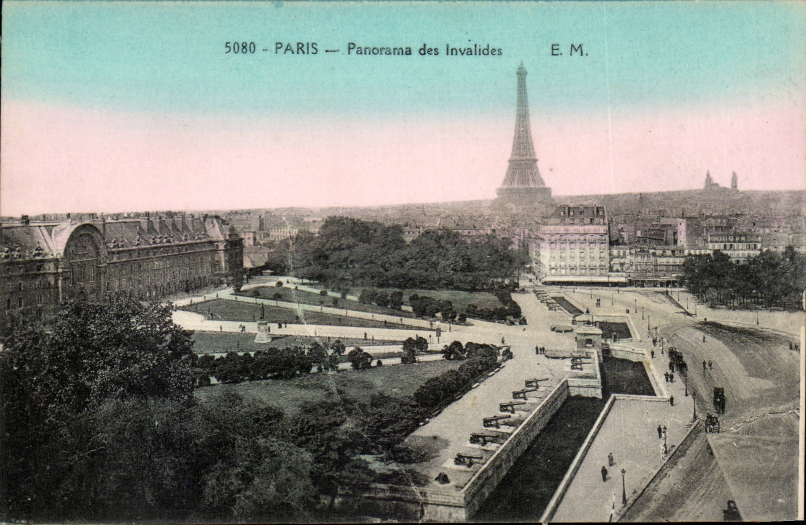 Paris CPA Panorama of Invalides (Eiffel Tower)