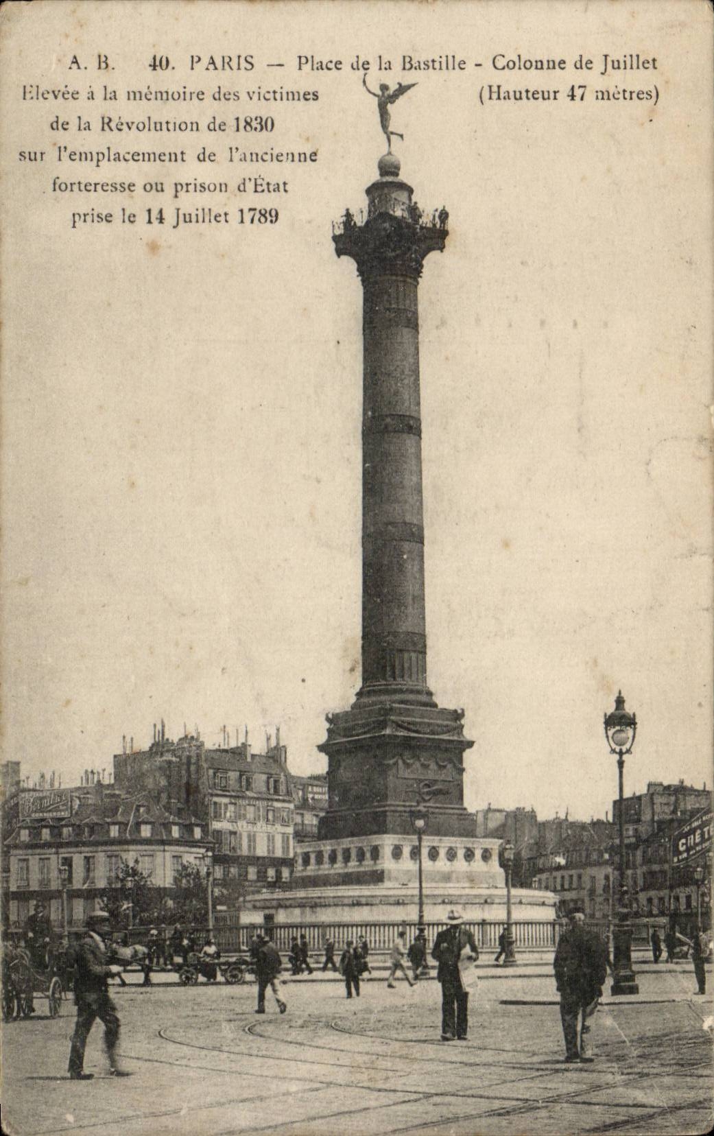 Paris CPA Places Bastille Column of July