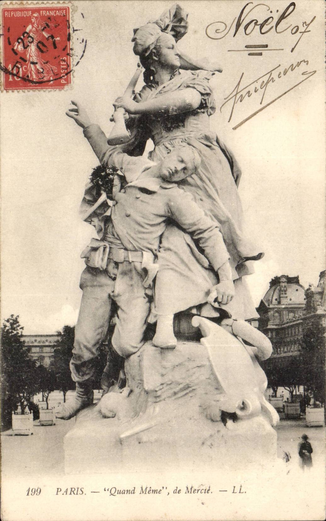 Paris CPA Quand meme de Merci (statue Louvre)