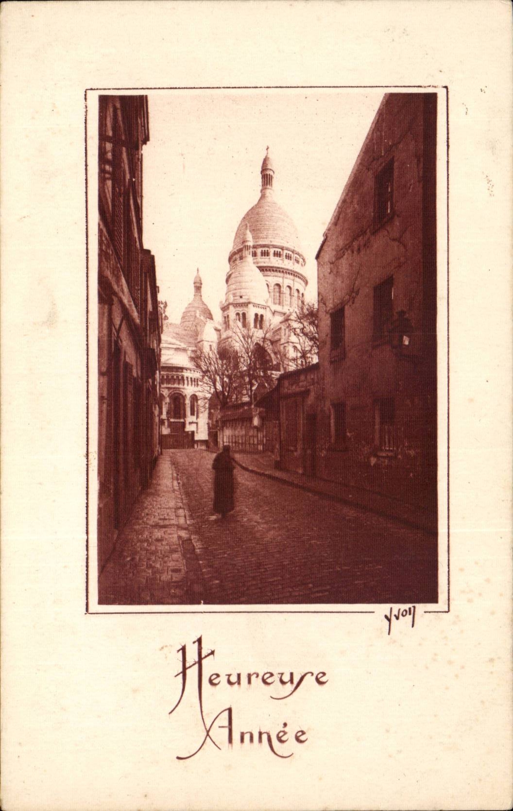 Paris CPA Montmartre Sacre Coeur Heureuse annee