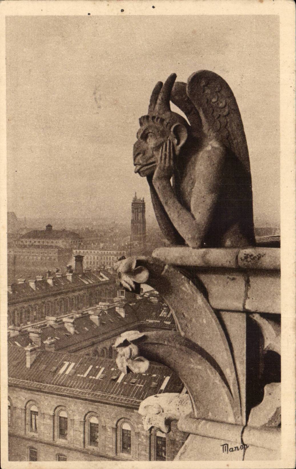 Paris CPA Notre Dame de Paris Detail de la facade ouest