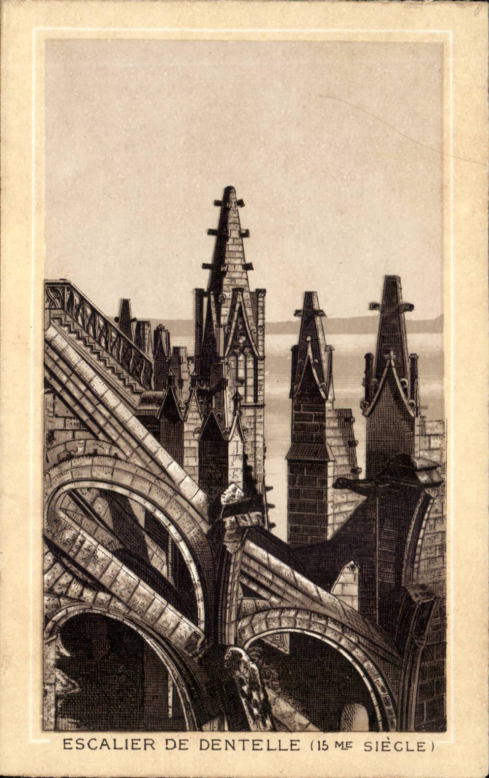 CPA CMont Saint Michel Staircase of lace (15th)