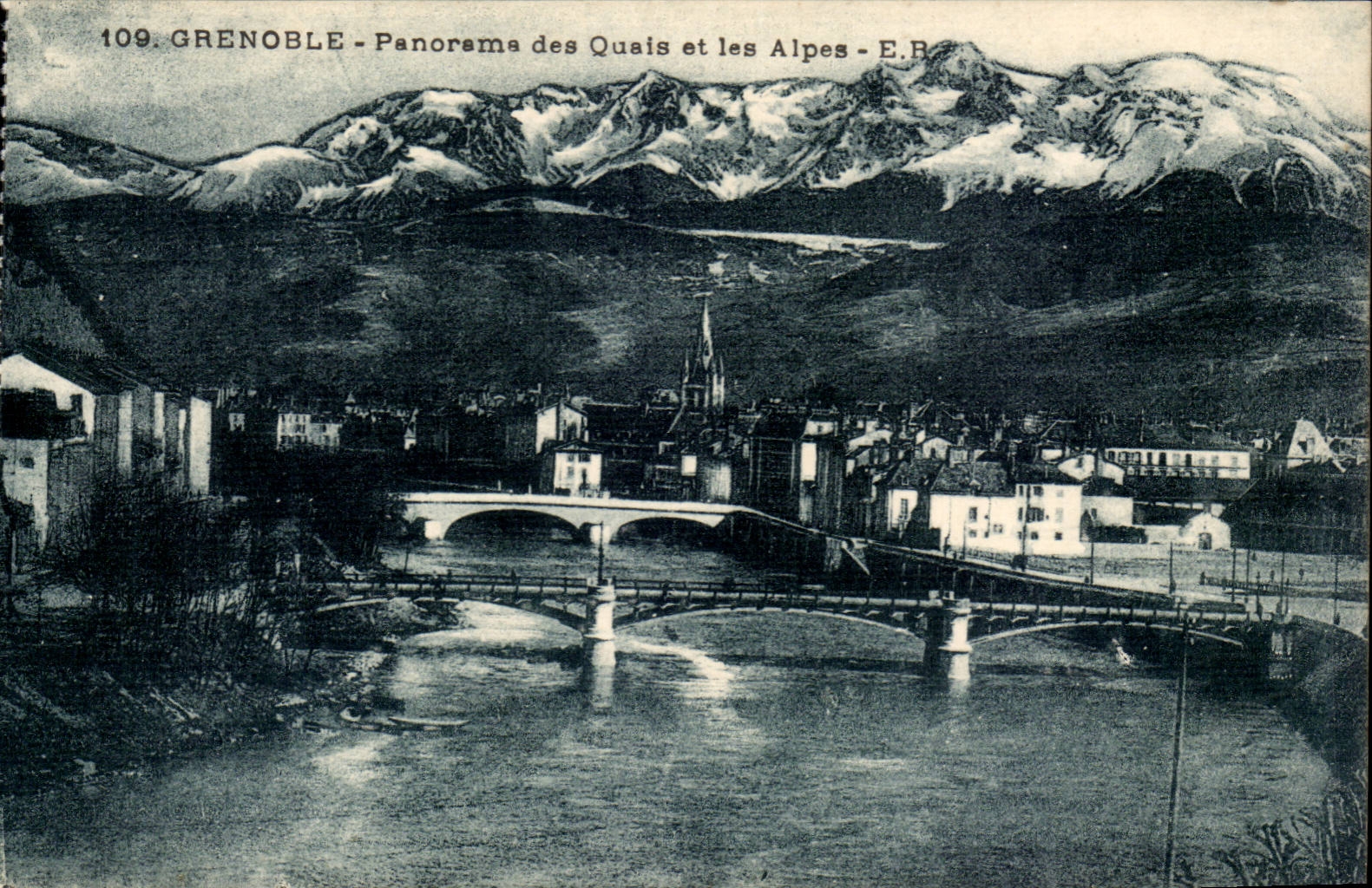 Panorama Grenoble-CPA der Kais und der Alpen