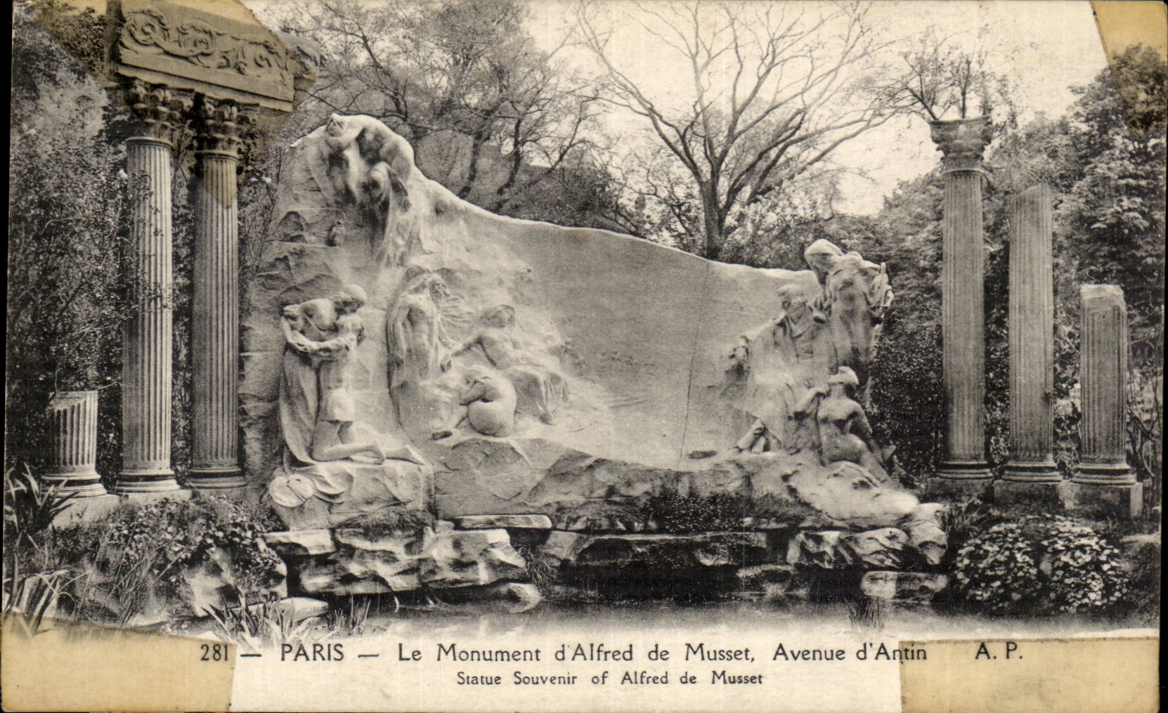 Paris CPA Le monument Alfred de Musset Avenue d4Antin