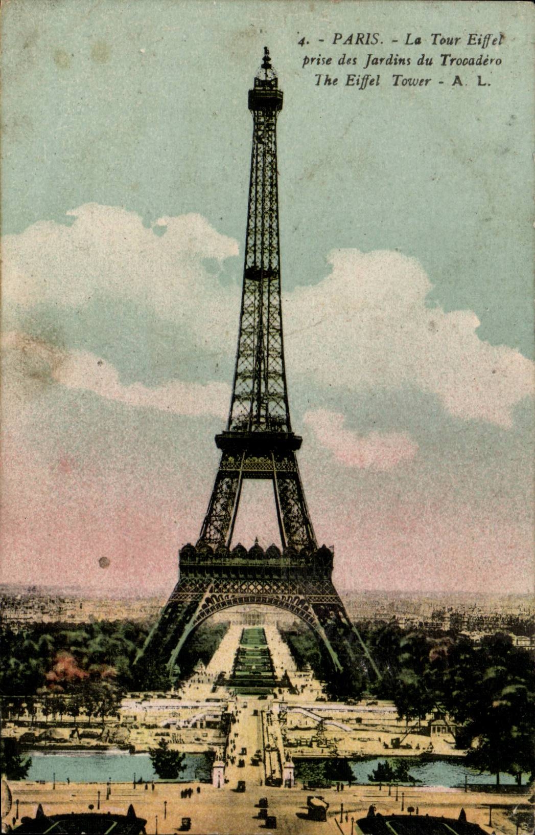 Paris CPA the Eiffel Tower taken of the gardens of Tileries