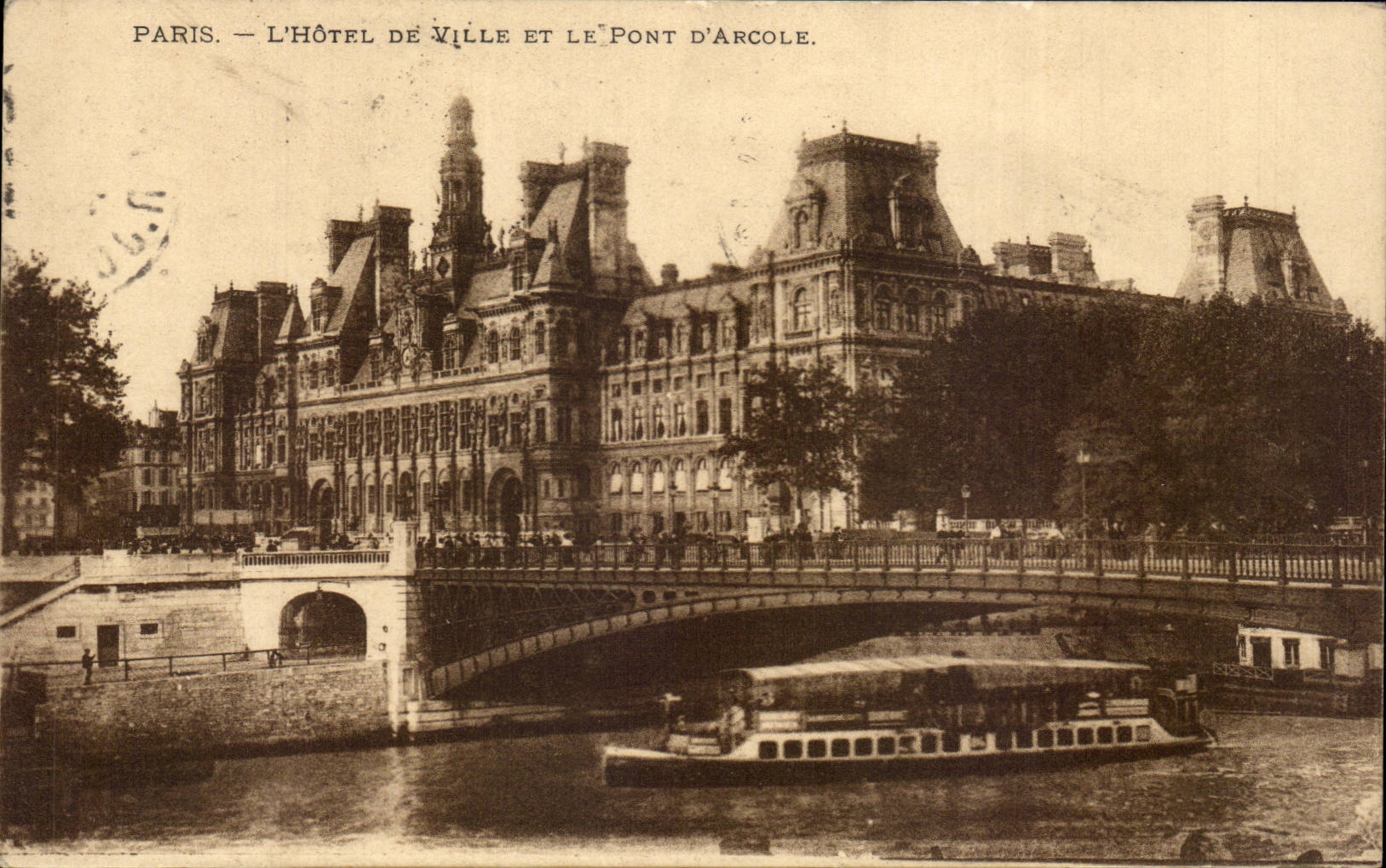 Paris CPA L'hotel de ville et le pont d'Arcole