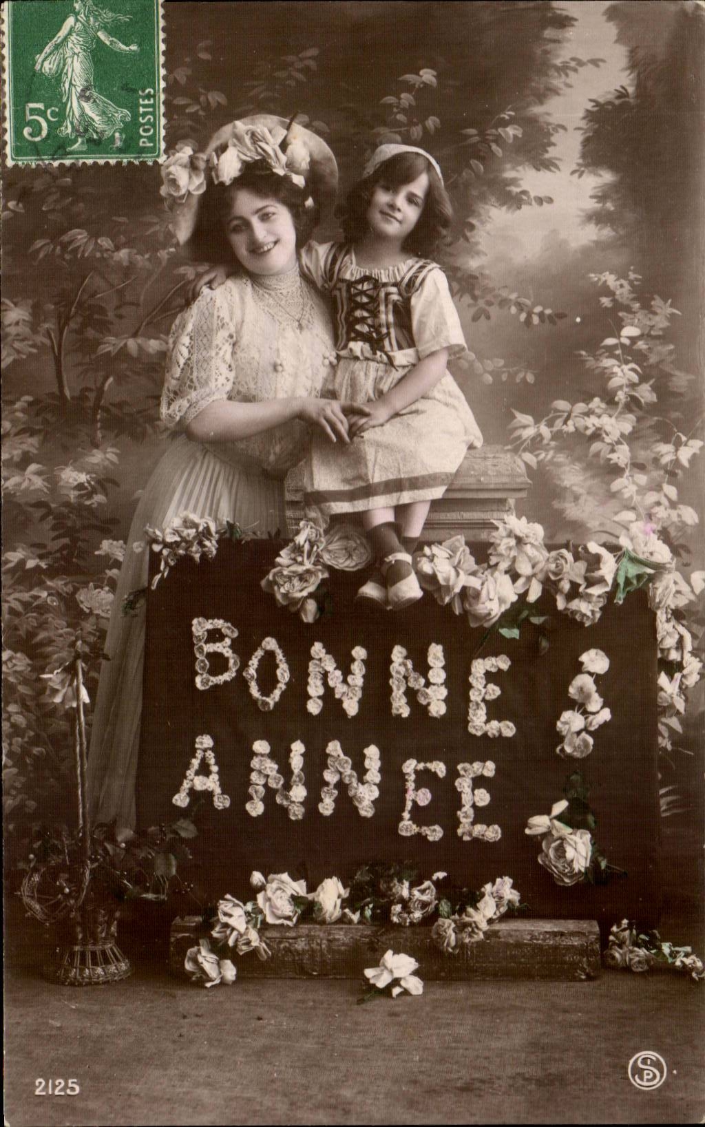 CPA Fantaisie Femme et enfant Bonne annee