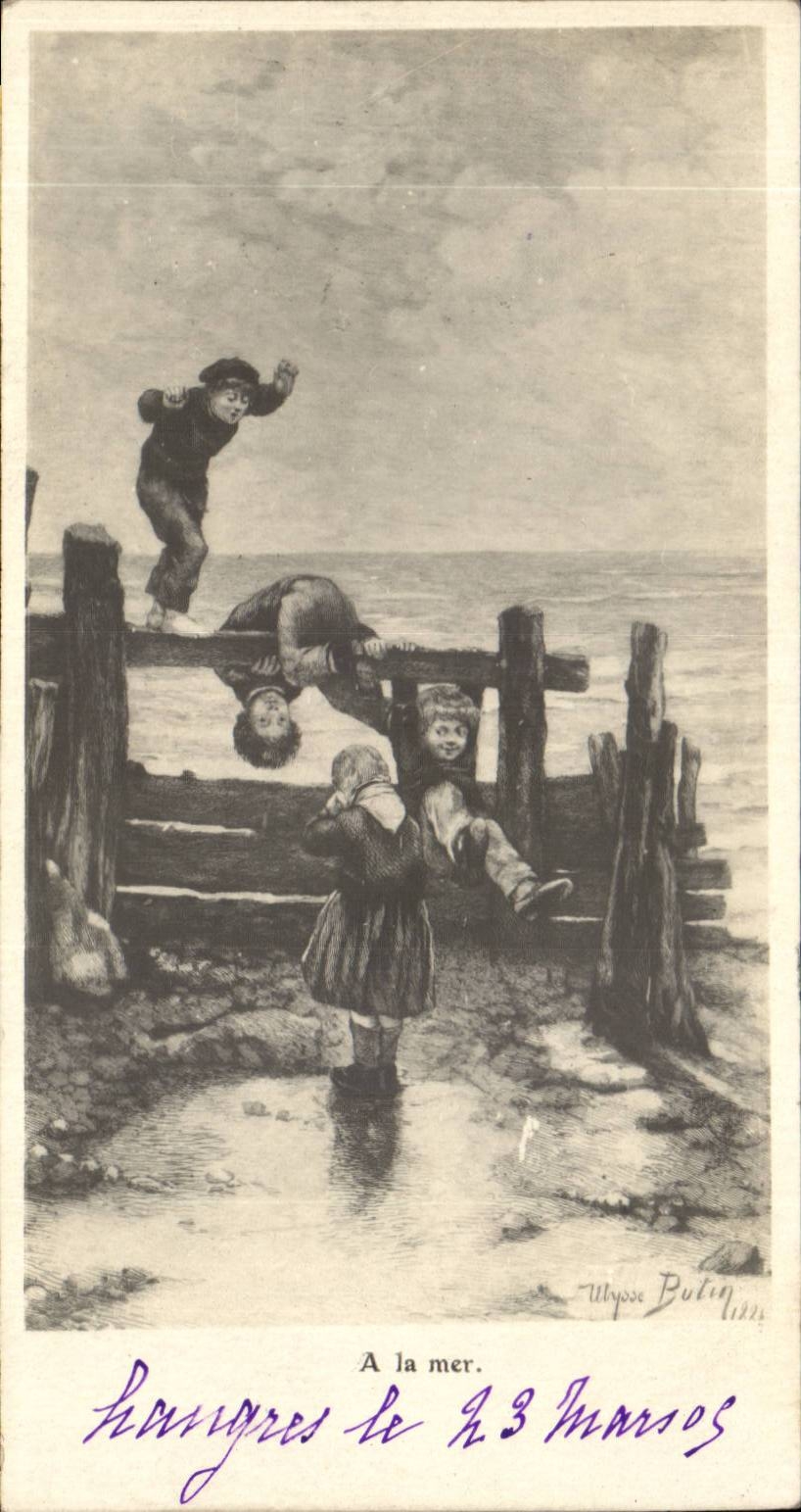 CPA Fantasy Children With the sea (children)