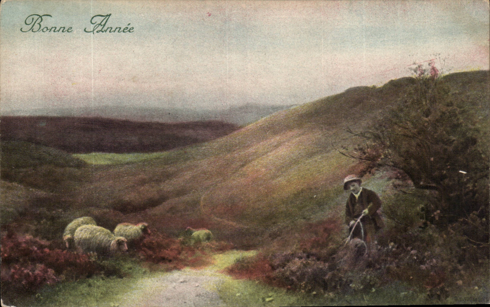CPA Fantaisie Bonne annee Berger et moutons