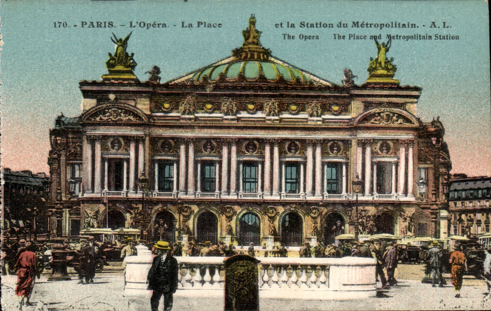 Paris CPA the opera the place and the station of the subway