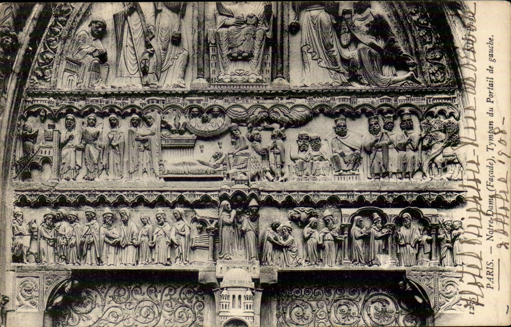 Paris CPA Notre Dame Tympan du portail de gauche