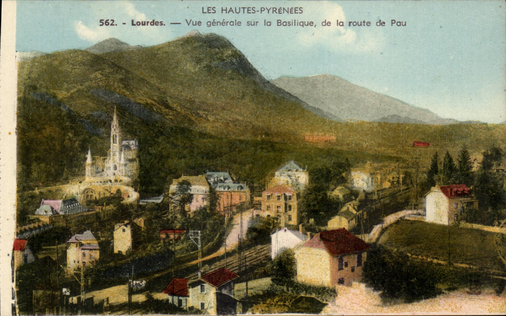 Lourdes CPA View on the basilica of the road of Pau