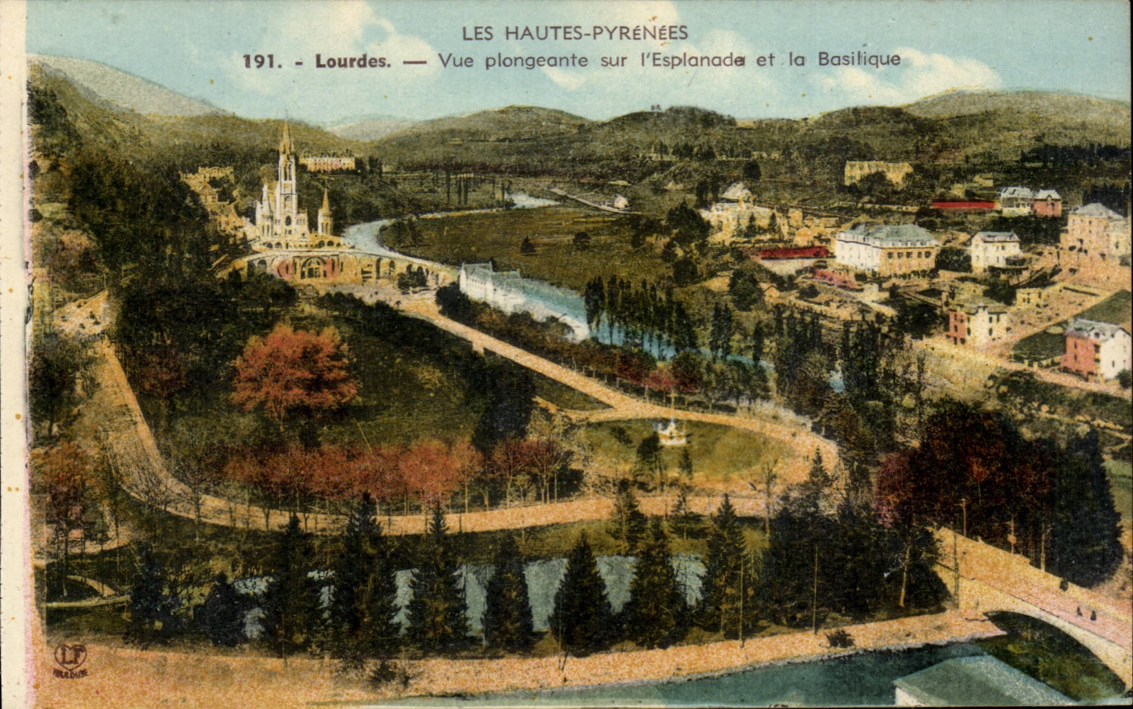 Lourdes CPA View from above on the esplanade and the basilica