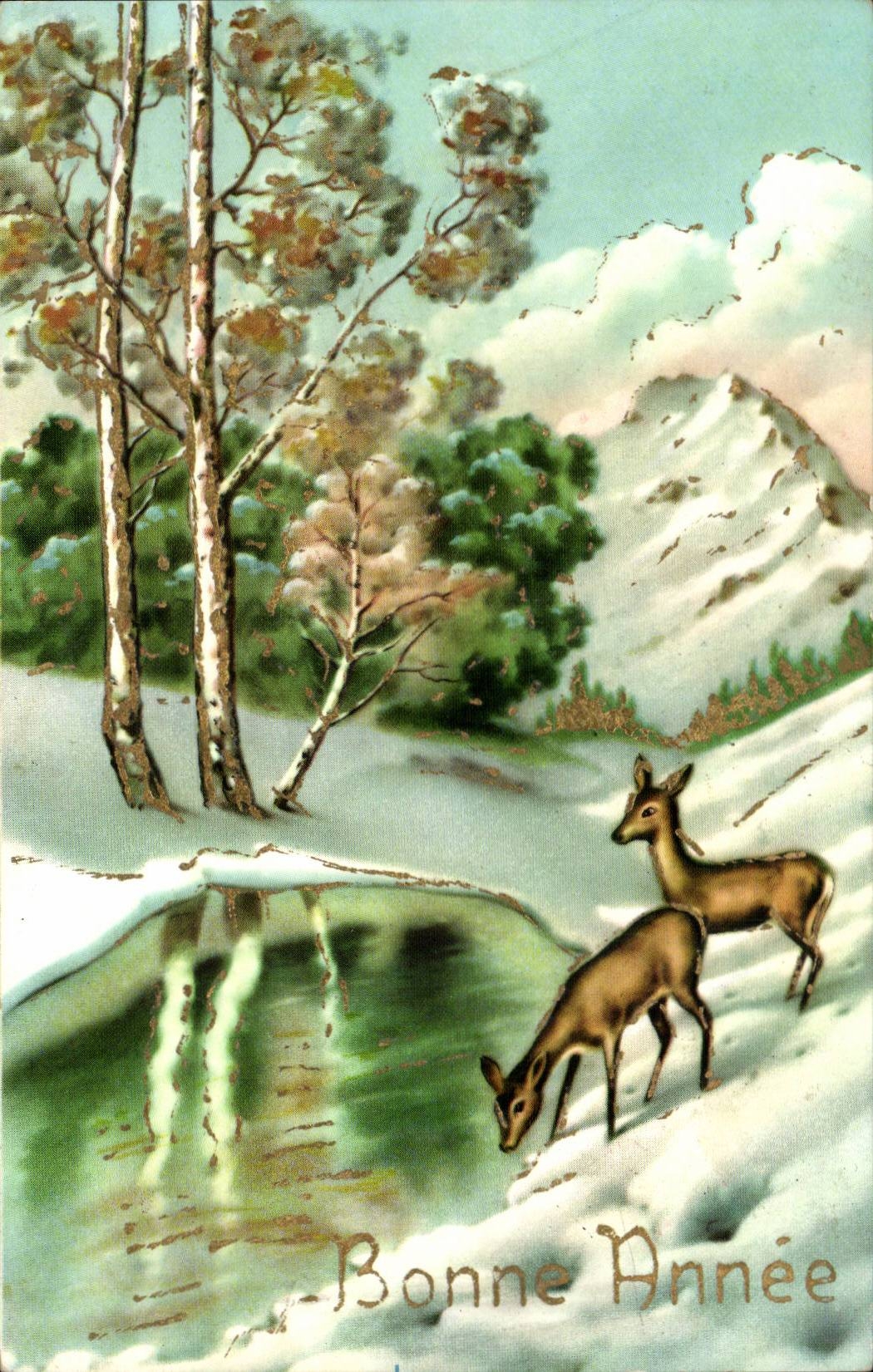 CPA Fantaisie Bonne annee Biche