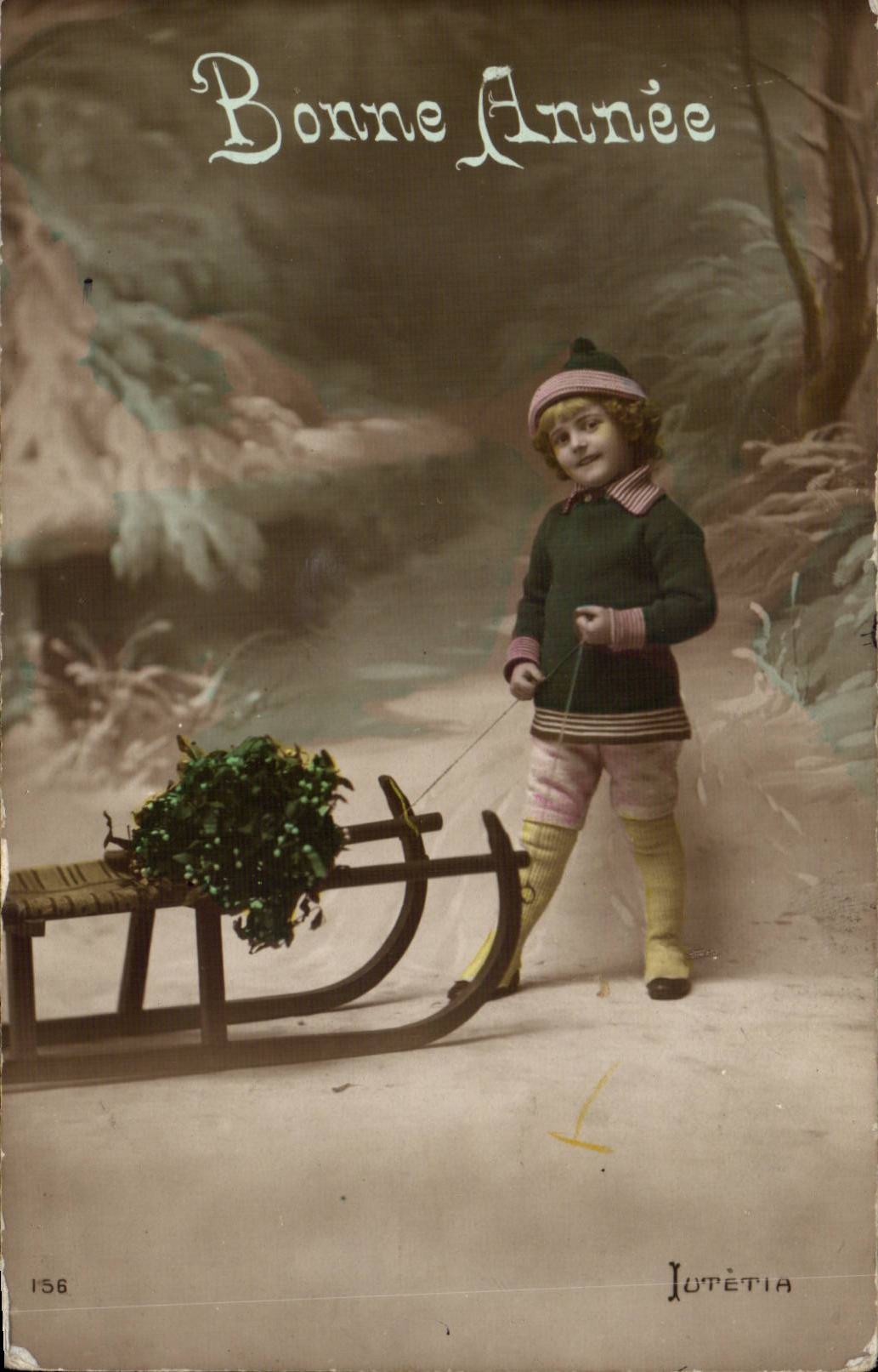 Fantasy - Children - Good Anne - Toboggan - Sled - CPA