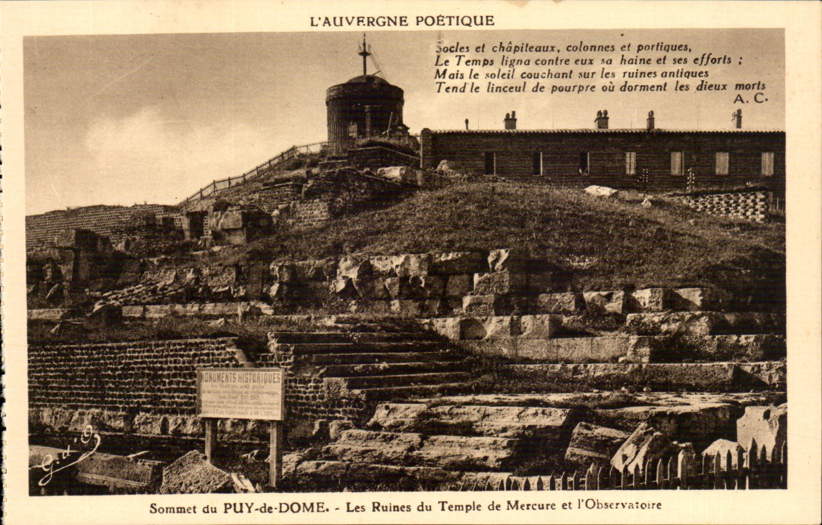 Poetic Auvergne - Ruins of the Mercury temple and the chain setting Sun on leas ancient ruins - CPA