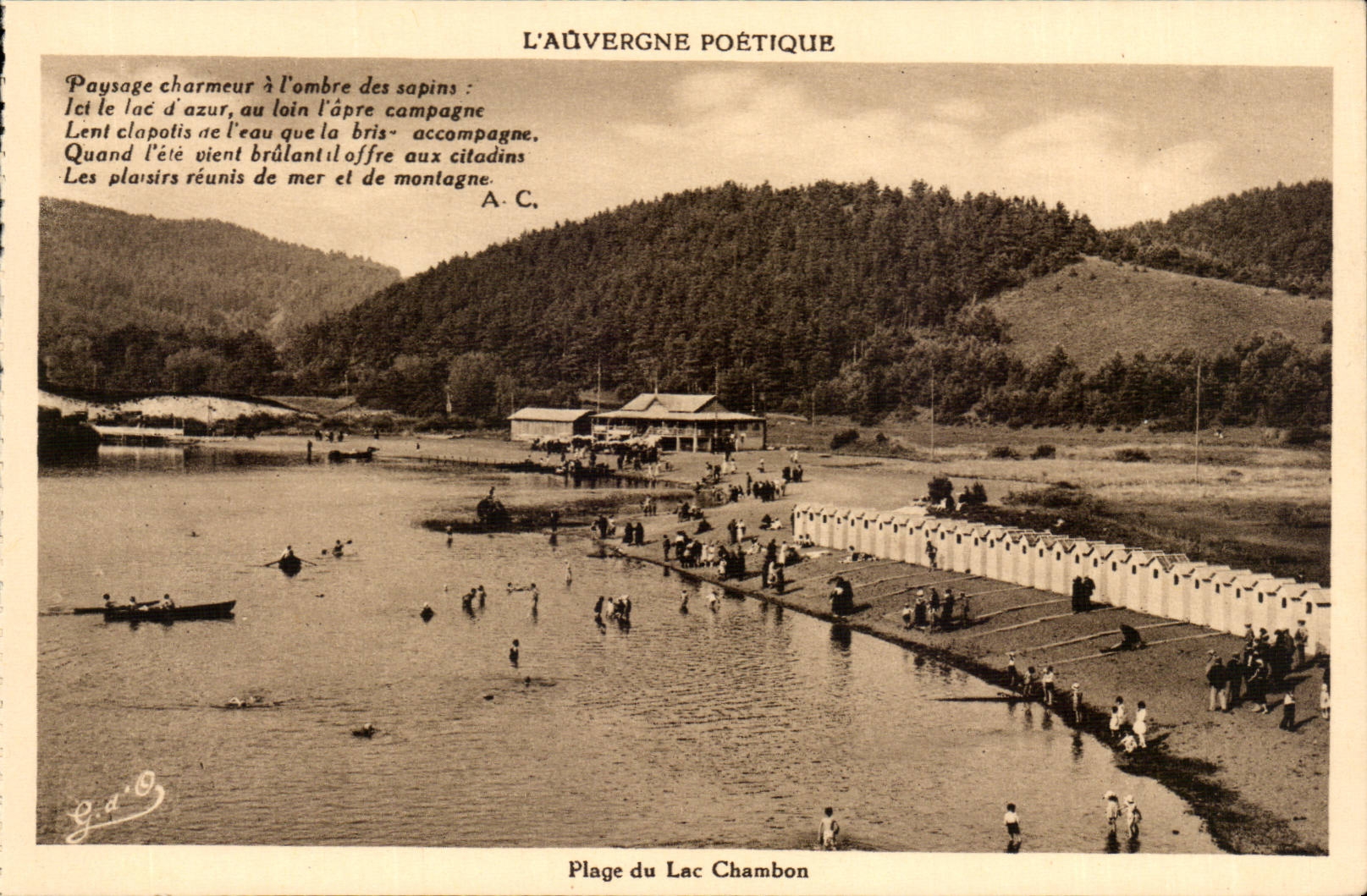 Poetic Auvergne - Beach of the lake Chambon Landscape charmer in the shade of the fir trees - CPA
