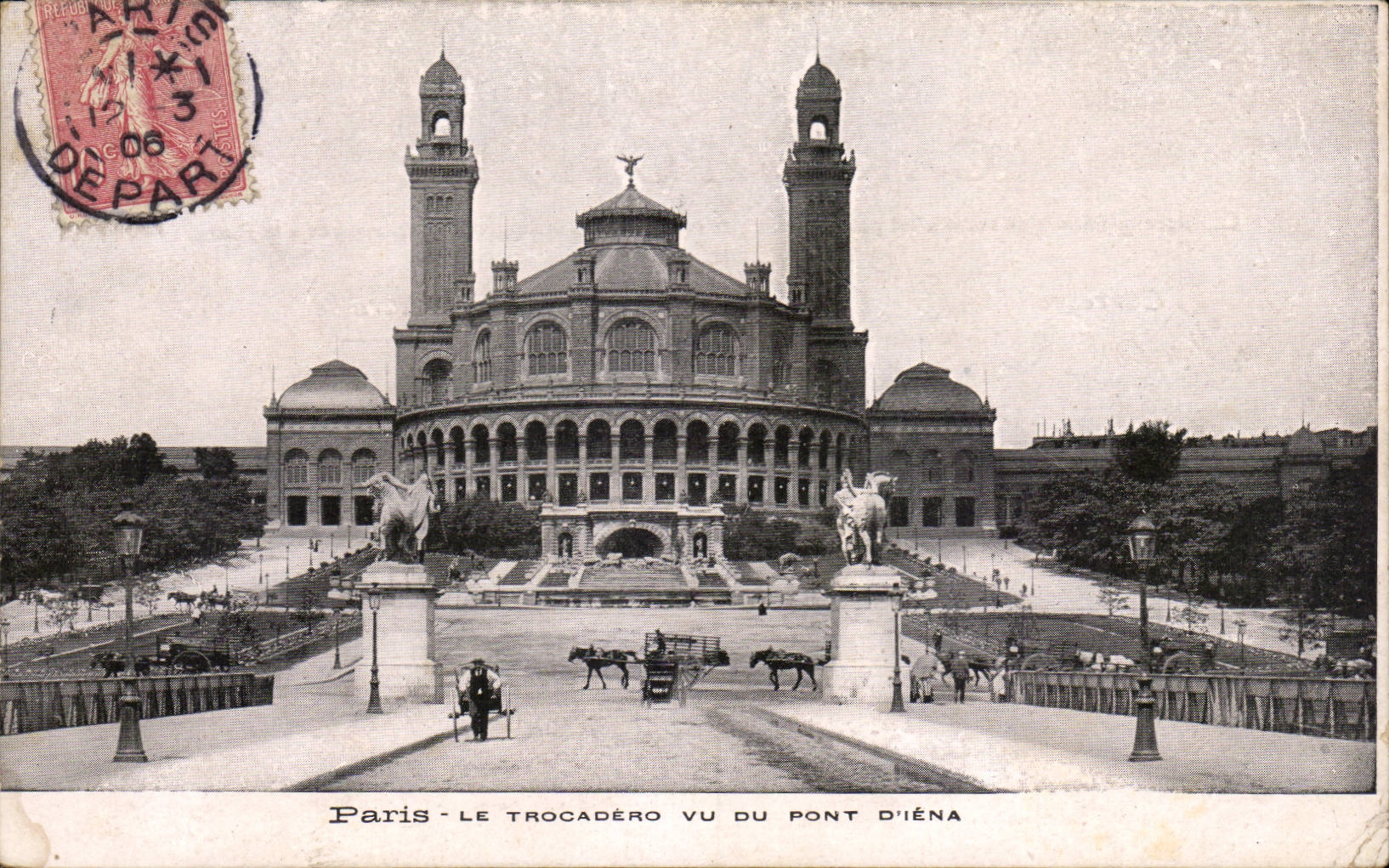 Paris - 16 - Le Trocadero vu du Pont d'Iena - cheval - horse - CPA