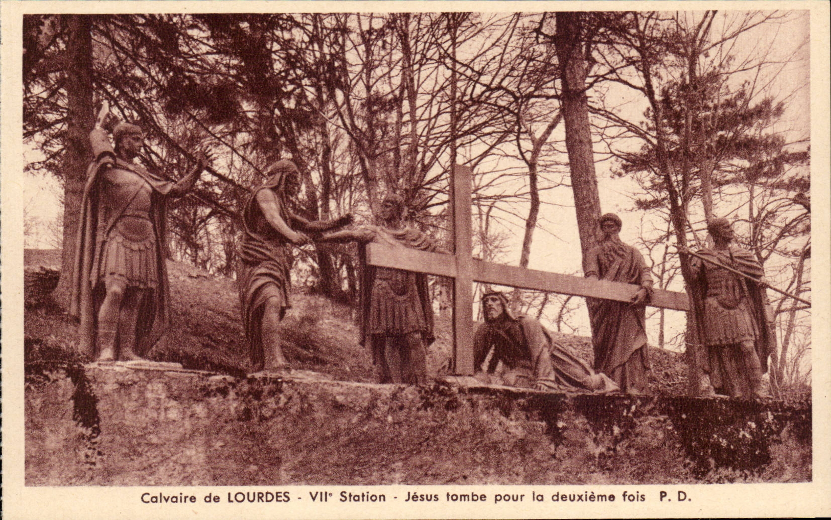 Lourdes - Martyrdom of Lourdes - VII Station - Jesus falls for the 2nd time - CPA