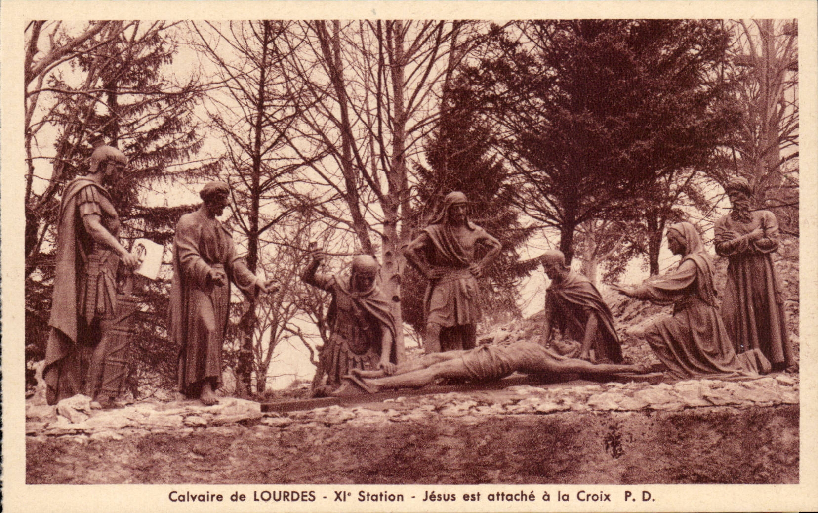 Lourdes - Martyrdom of Lourdes - XI Station - Jesus is fastener with the cross - CPA