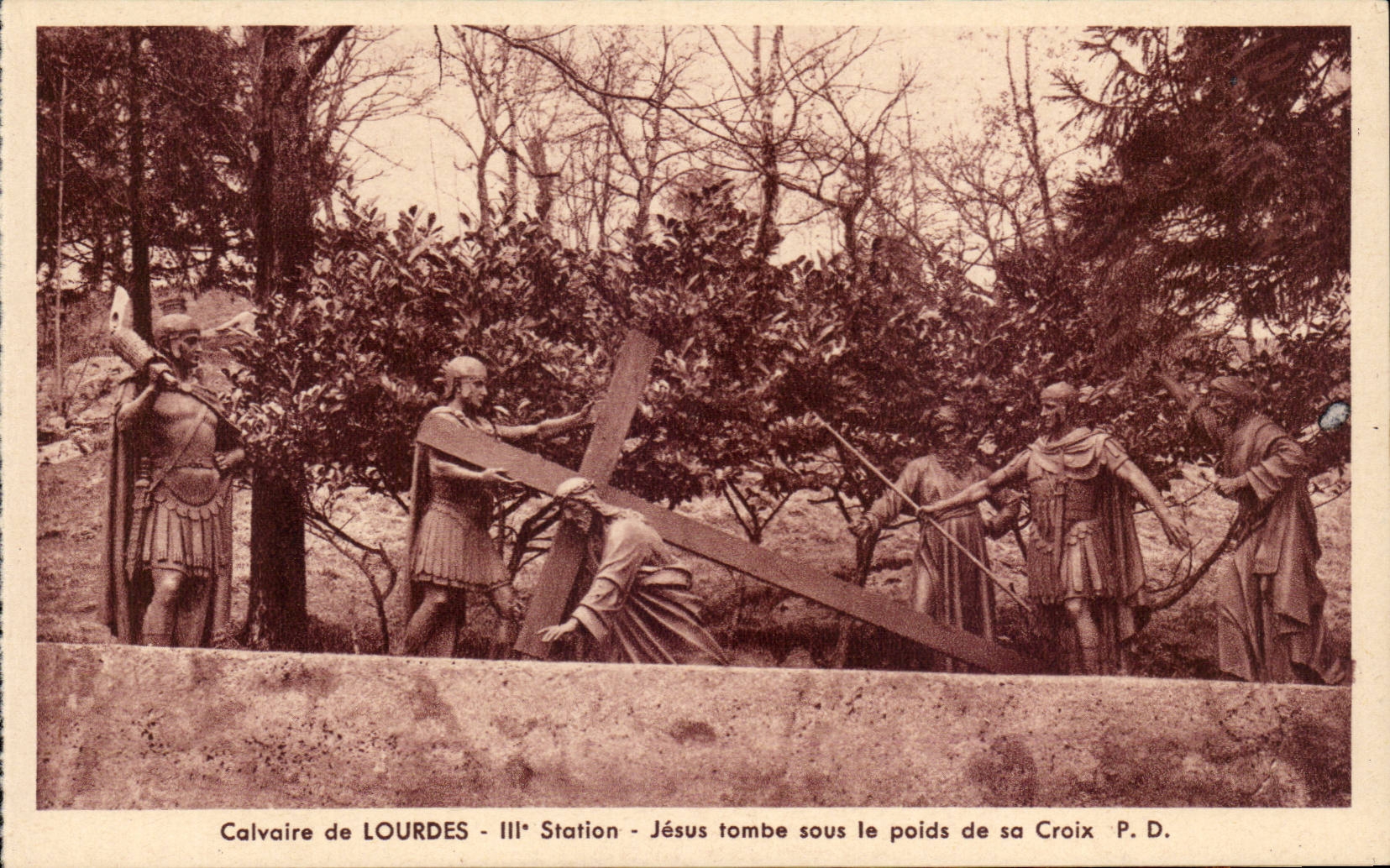 Lourdes - Martyrdom of Lourdes - III Station - Jesus falls under the weight from his Cross - CPA