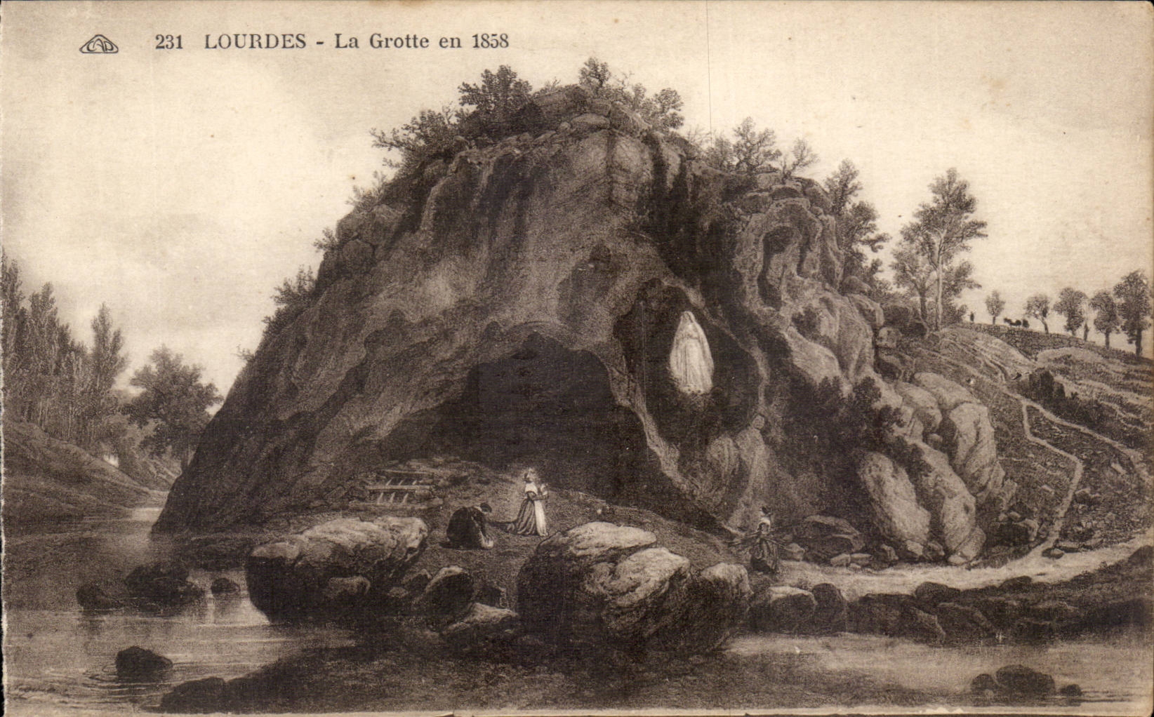 Lourdes - the Cave in 1858 - CPA