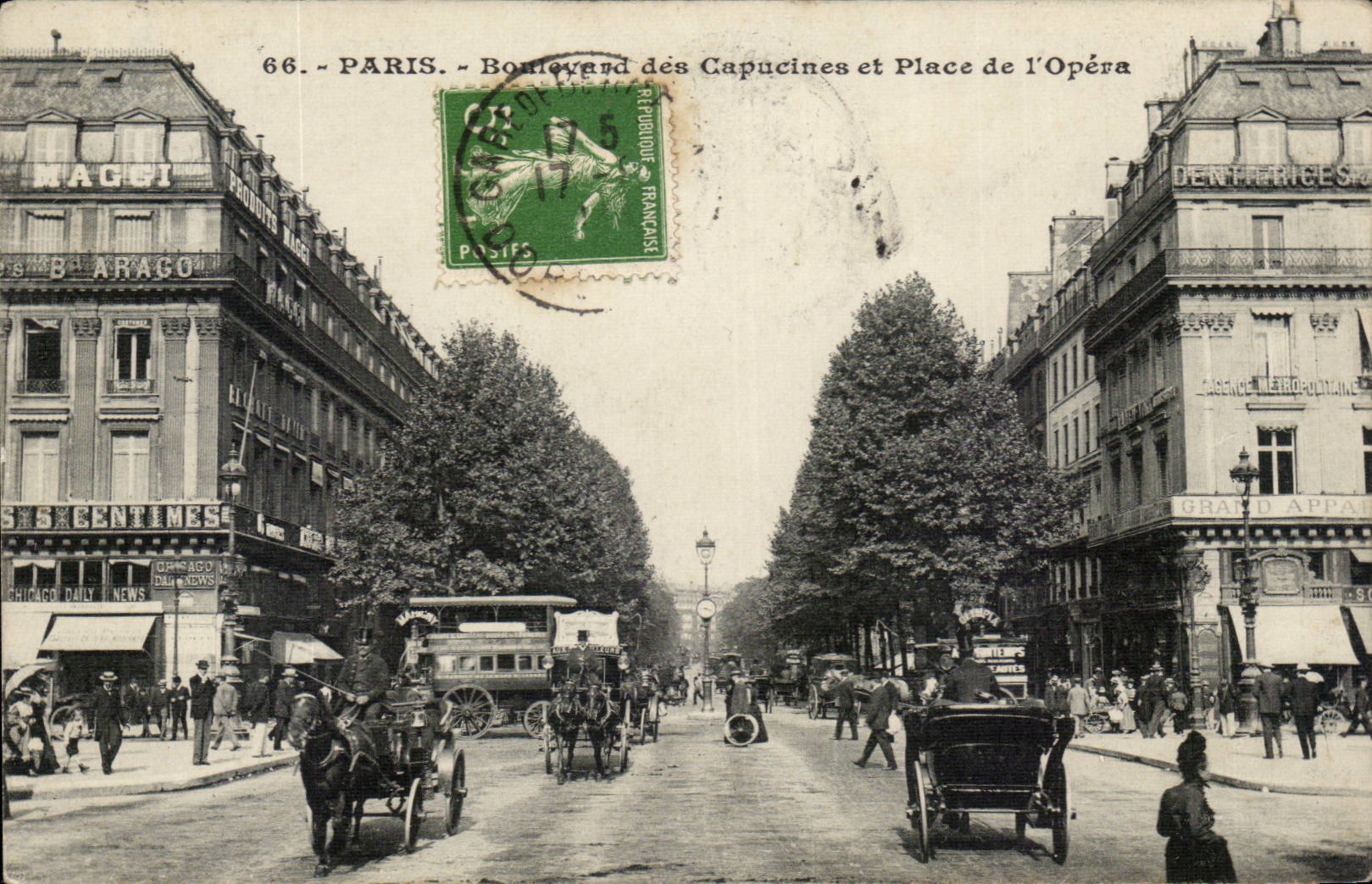 Paris - 9 - Boulecard des Capucines et Place de l'Opera - cheval - horse - CPA 