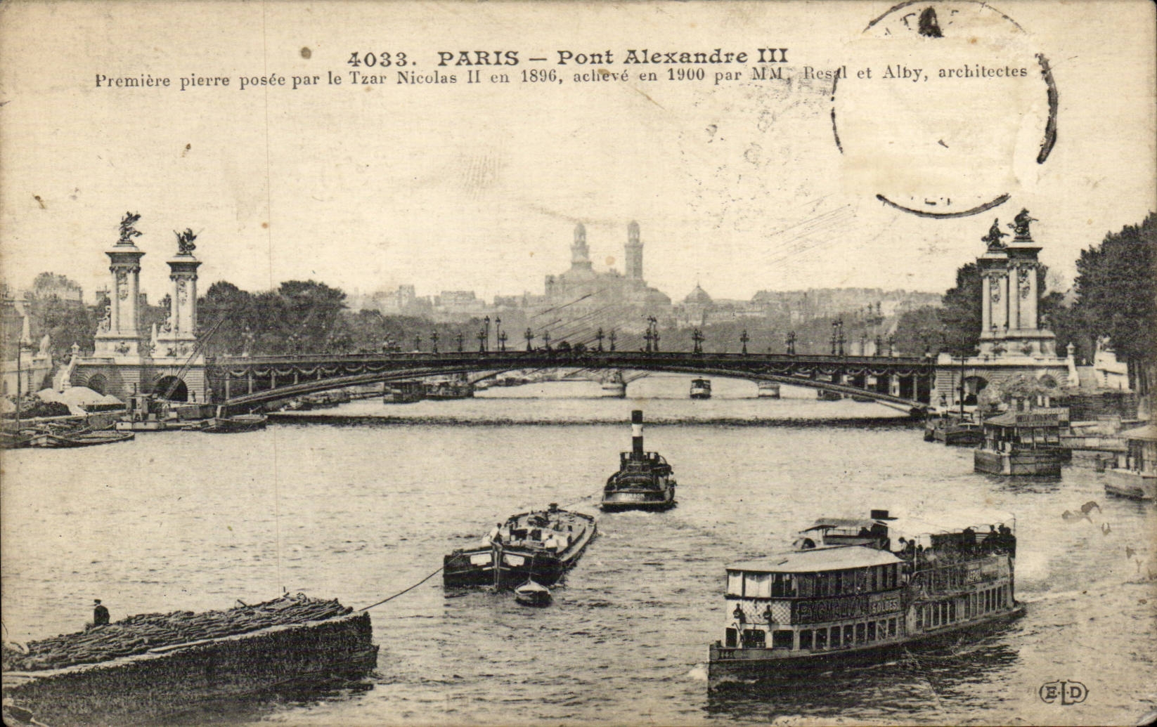 Paris - 7 - Bridge Alexandre III - boat - boat CPA