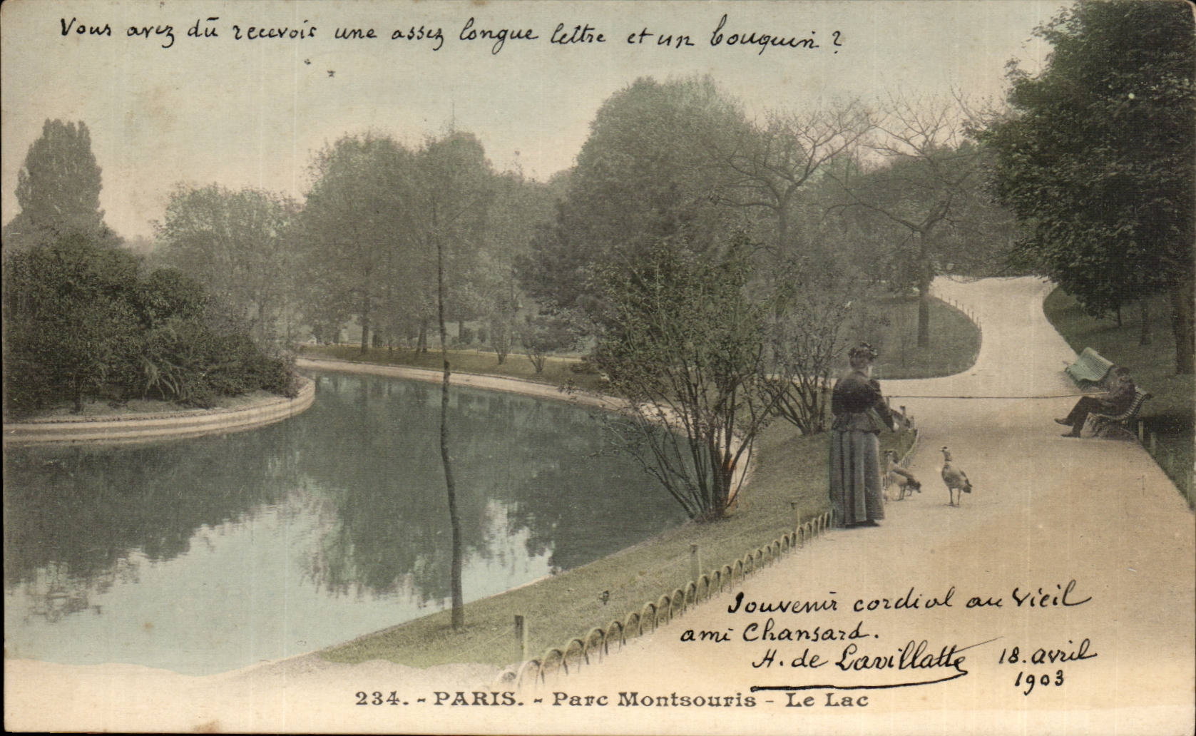 Paris - 14 - Montsouris park - the Lake - Woman CPA -