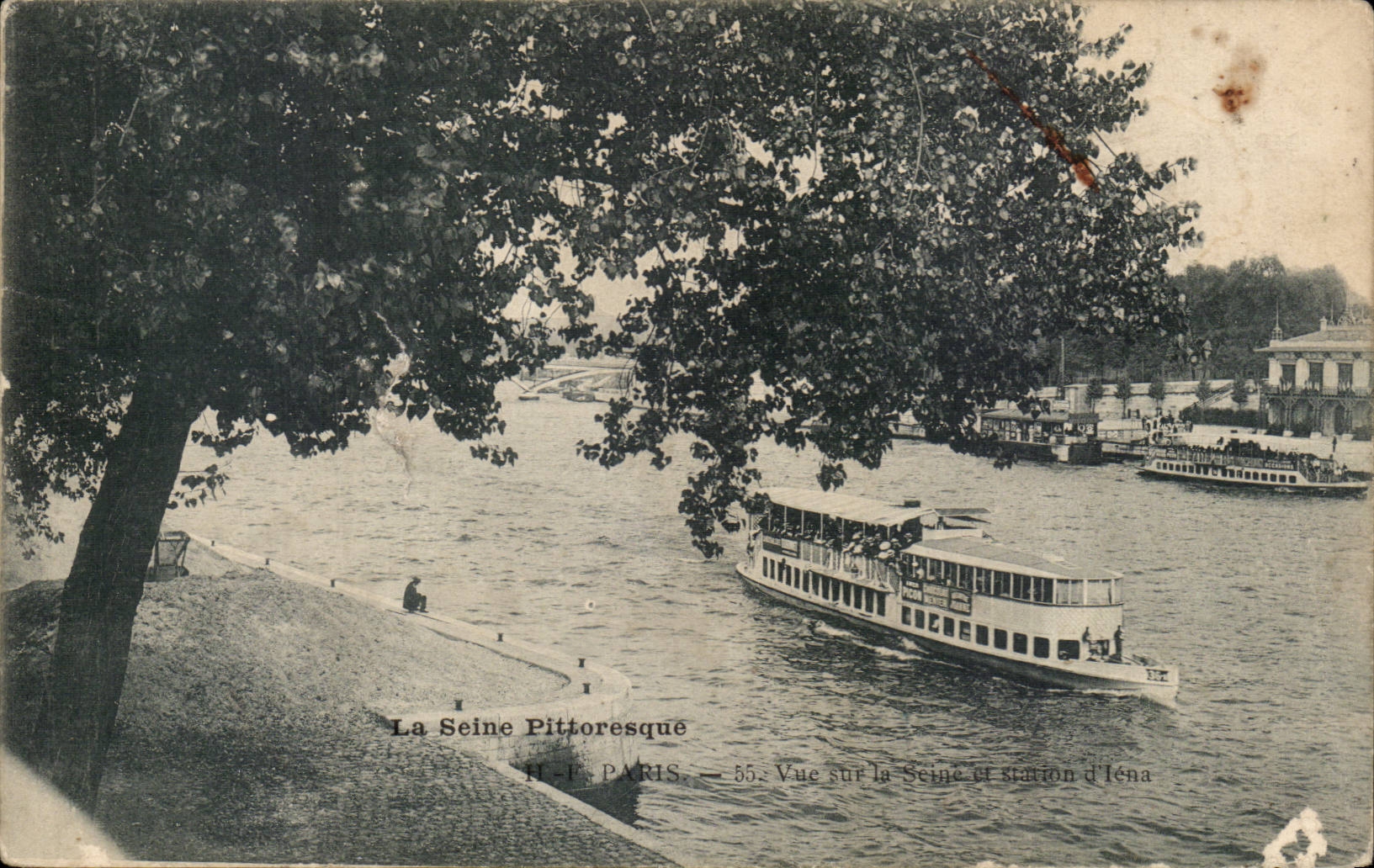 Paris - Vue sur la Seine et station d'Iena - bateau - boat - CPA