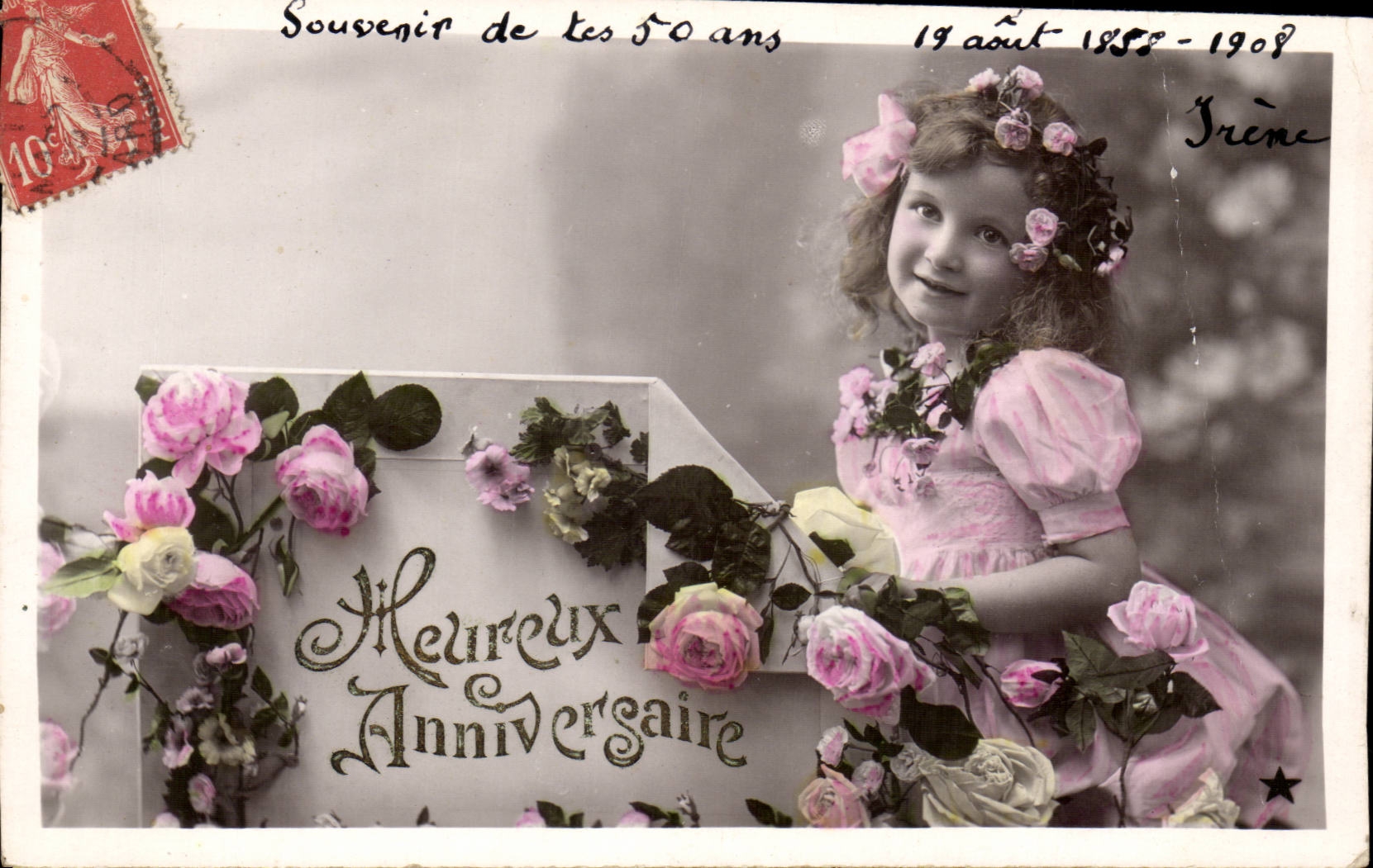 Fantasy - Child - Girl - Little Girl with pink in curly to hate - CPA