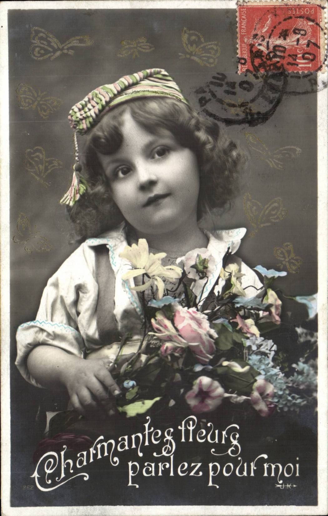 Fantasy - Child - Charming flowers speak for me - Adorable little girl - CPA