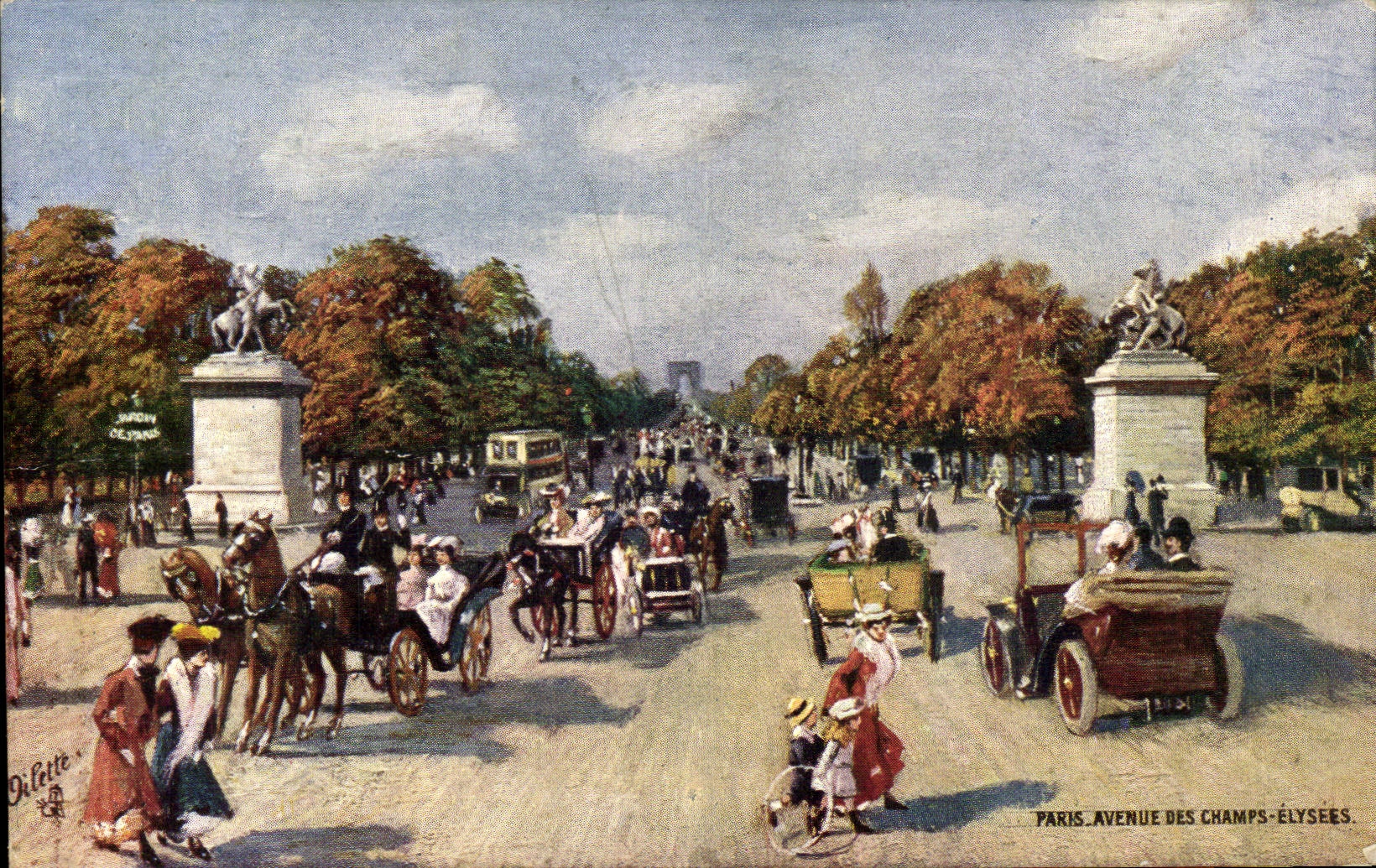 Paris - 8 - Avenue of the Champs Elysees - table - art - painting - child - toy CPA