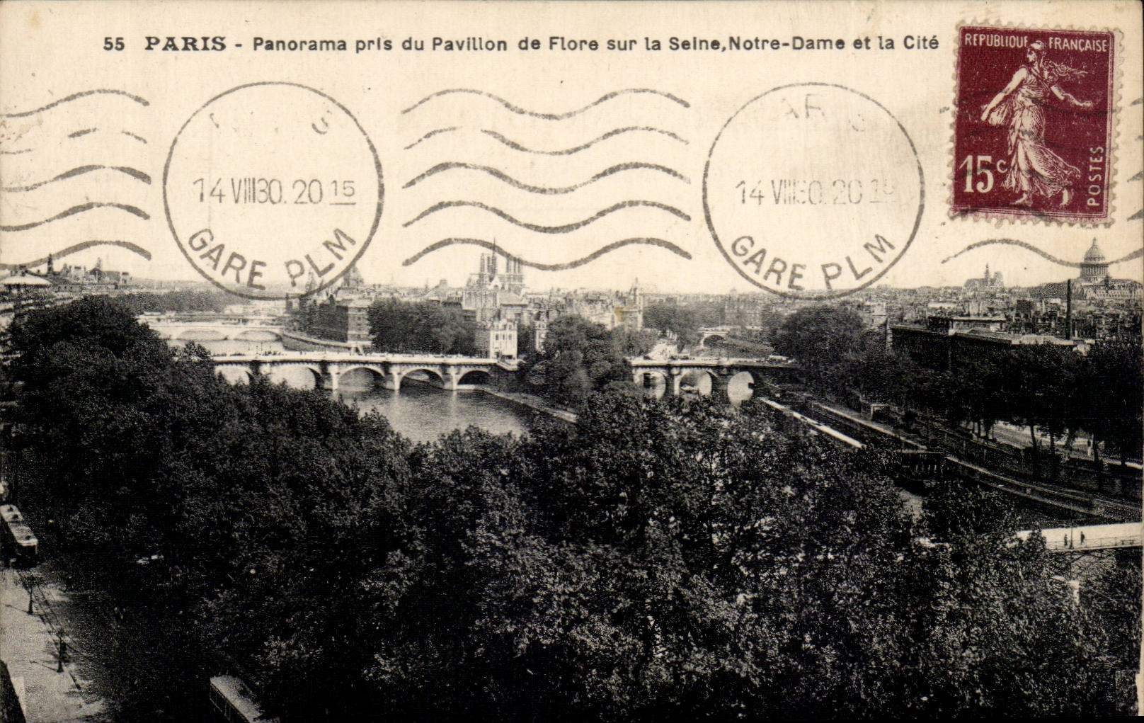 Paris - Panorama pris du Pavillon de Flor sur la Seine Notre Dame et la cite - CPA