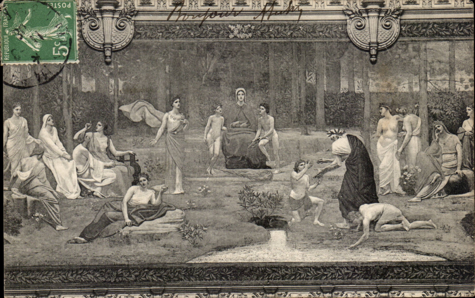 Paris - 5 it Sorbonne - the Fresco of the Large Amphitheater - CPA