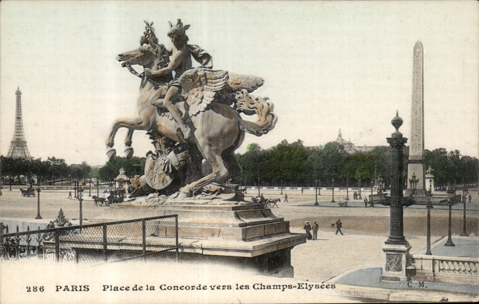 Paris CPA Places Harmony towards the Champs Elysees (Eiffel Tower)