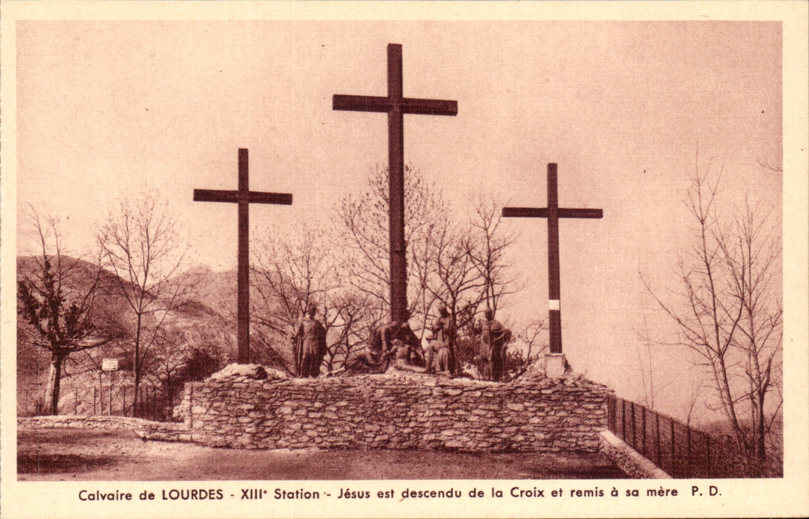 CPA Lourdes 13th Jesus station is descended from the Cross and given his/her mother has