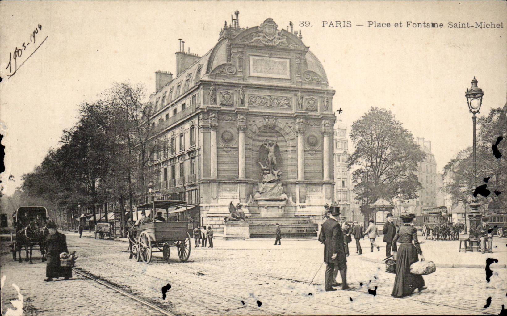Paris CPA Places and fountain St Michel
