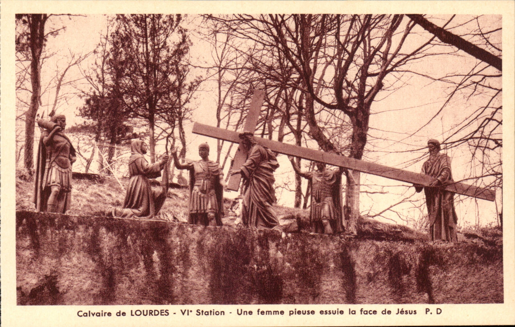 CPA Martyrdom of Lourdes 6th Station a pious woman essuie the face of Jesus