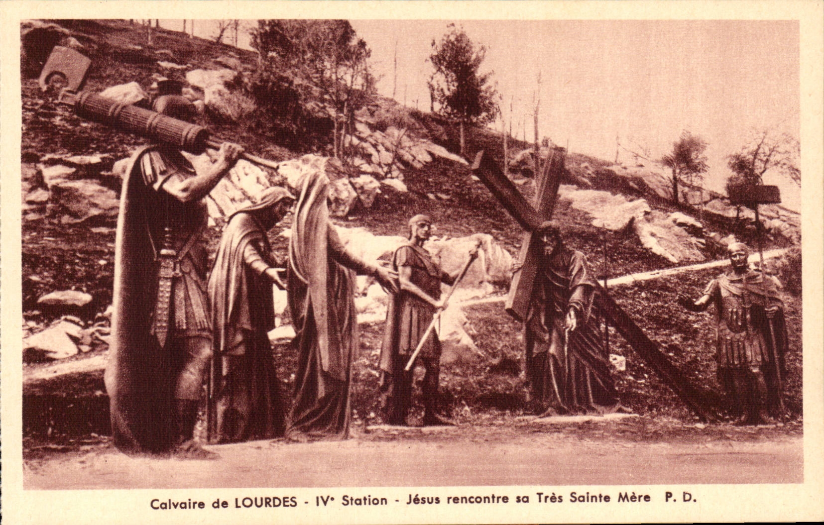 CPA Calvaire of Lourdes 4th Jesus Station meets his very holy Mere