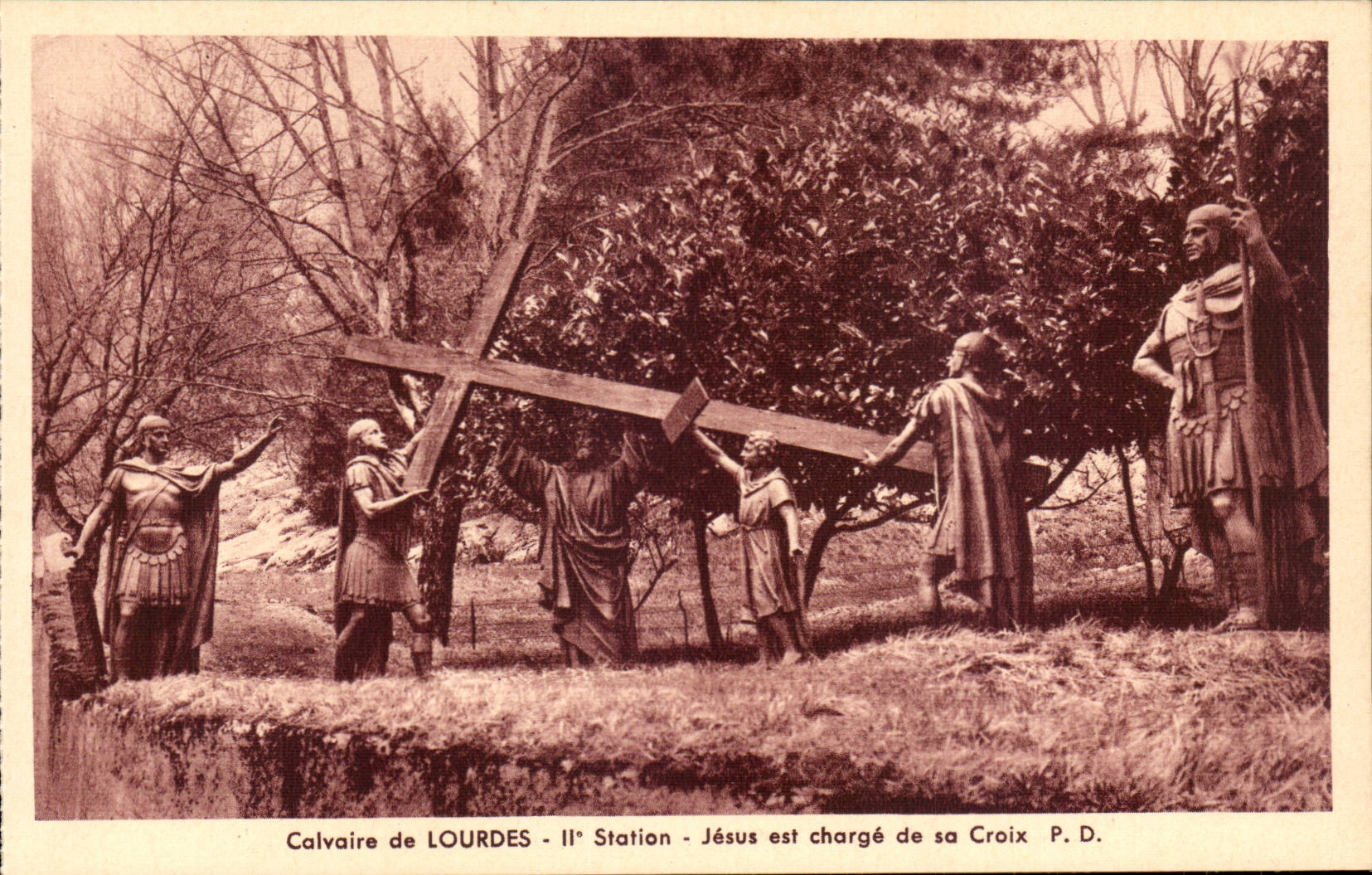 CPA Calvaire of Lourdes 2nd Jesus Station is load of his cross