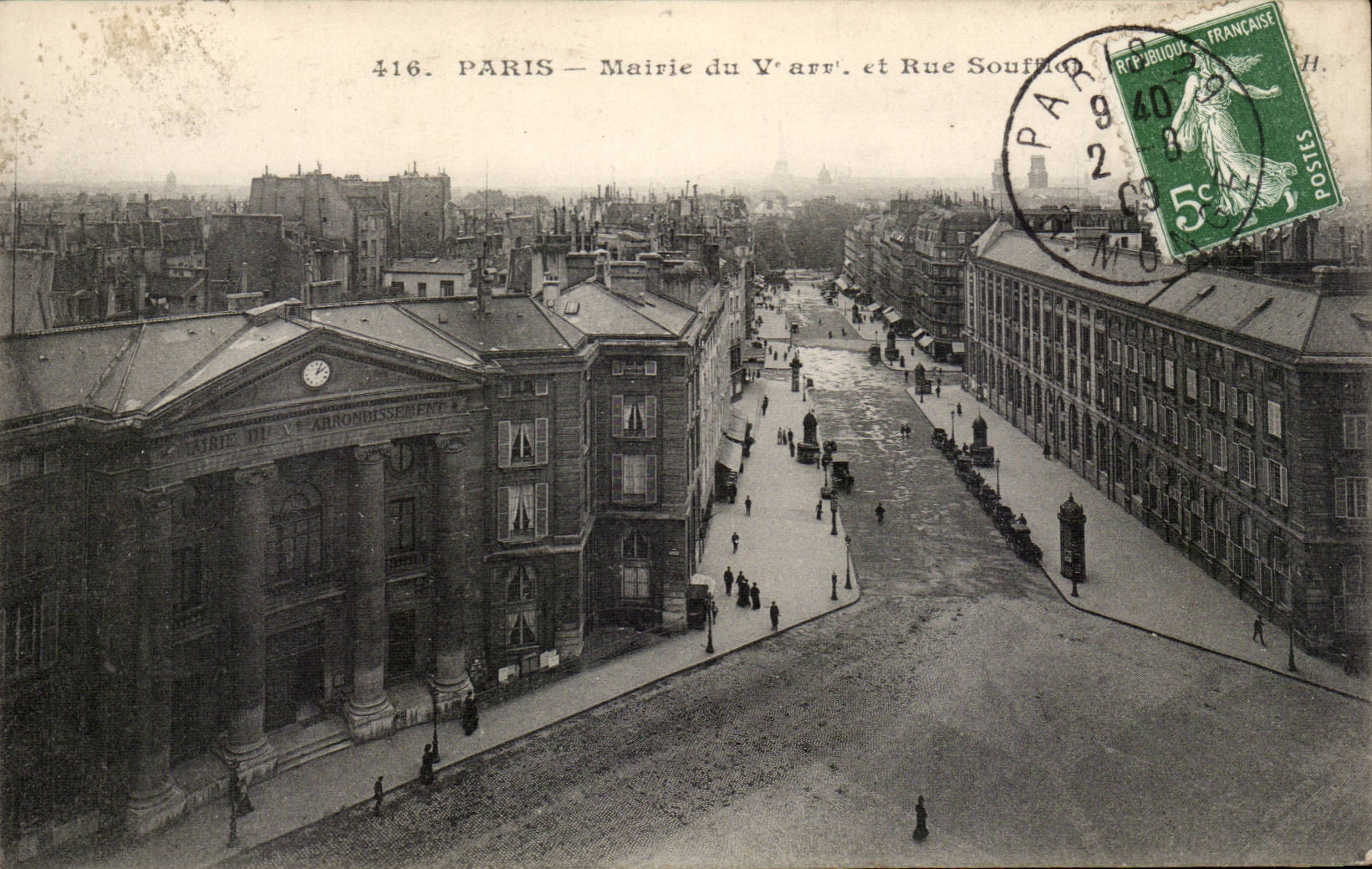 Paris CPA Town hall of 5th and street Soufflot
