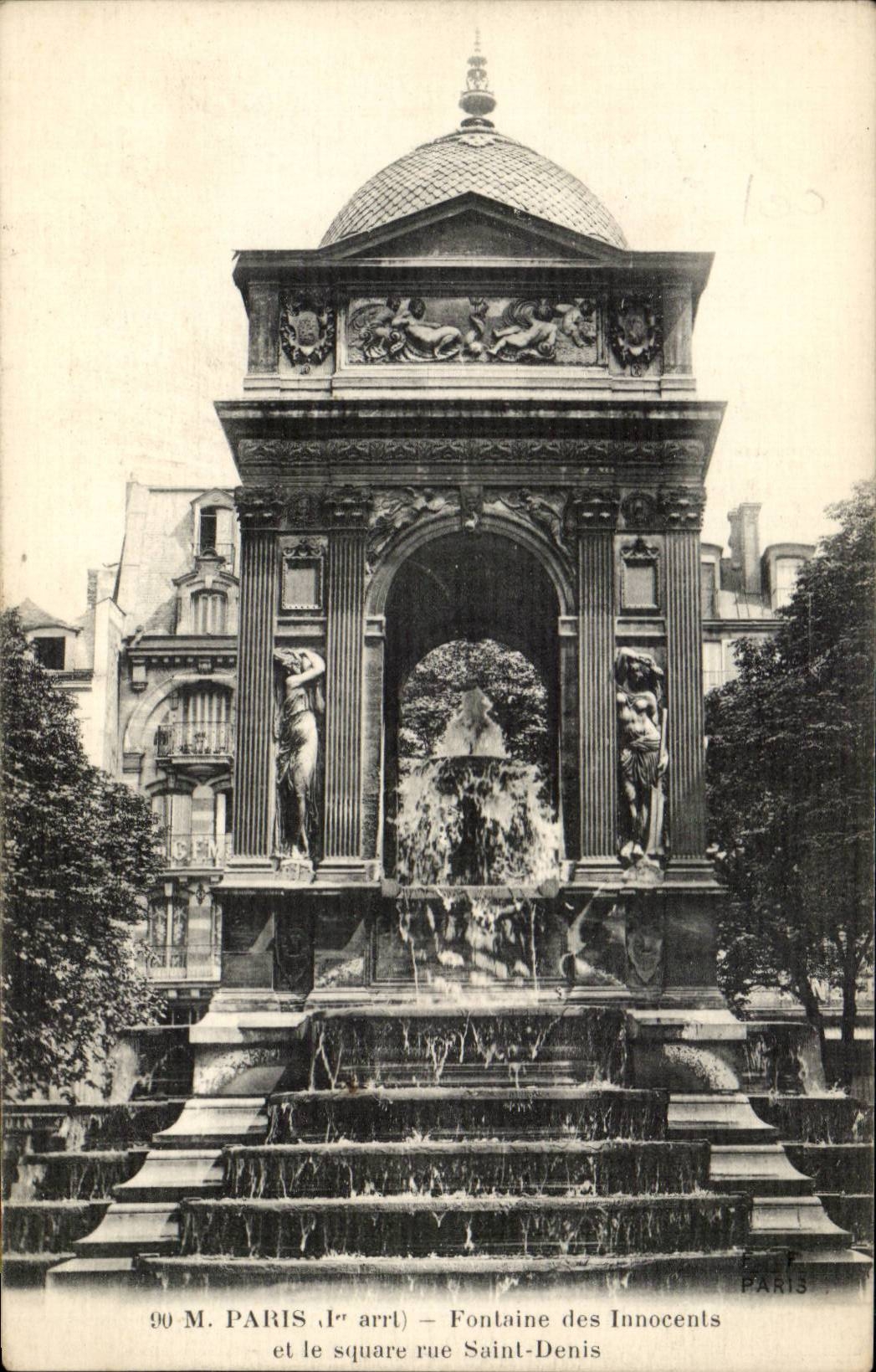 Paris CPA Fontaine des Innocents et le square rue Saint Denis